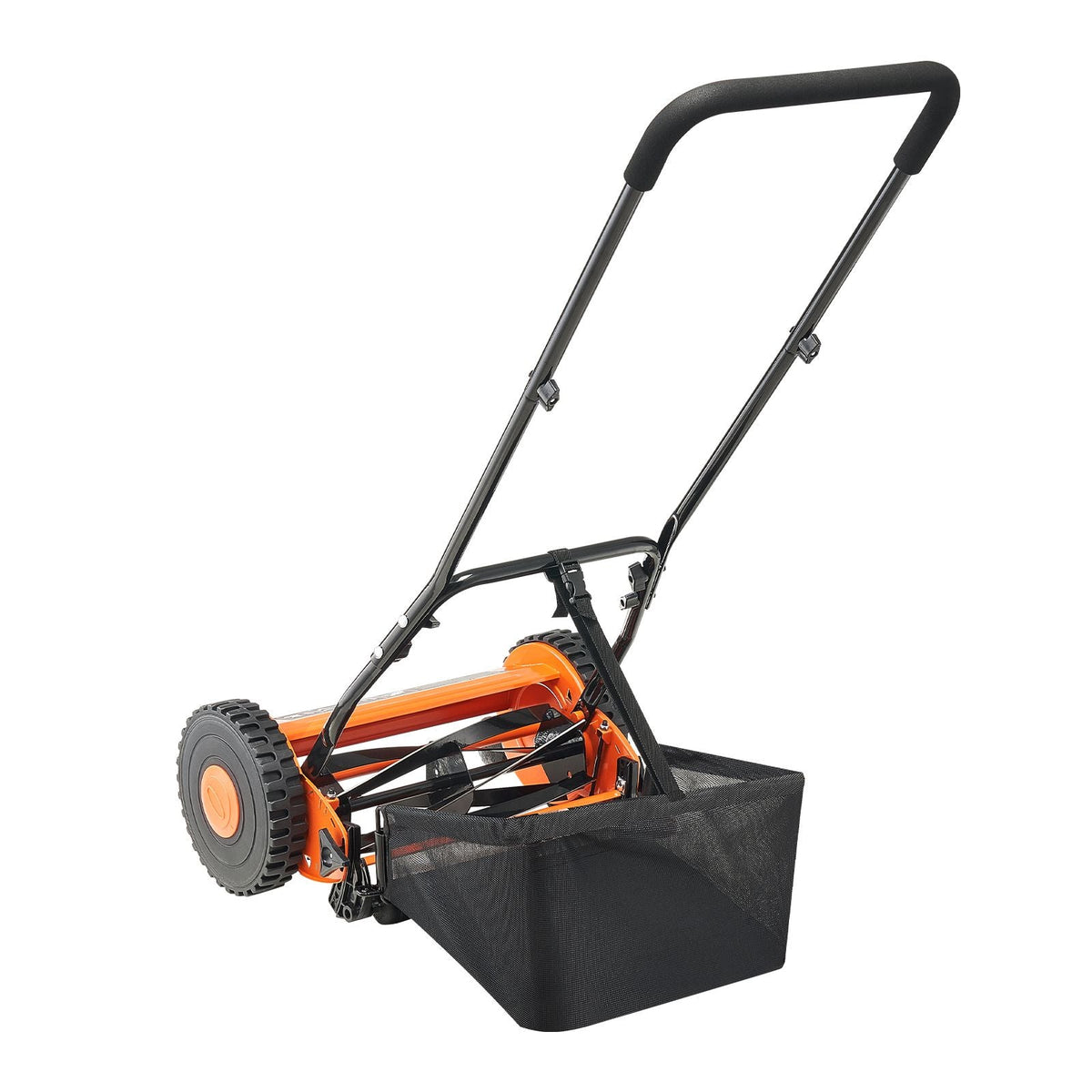 Push Reel Lawn Mower 14 inch, 5 Blades Manual Push Mower No Motor, 0.6-1.75 in Adjustable Cutting Height, Walk-Behind Lawn Mowers with Grass Catcher Bag for Green Lawns, Driveways, Courtyards