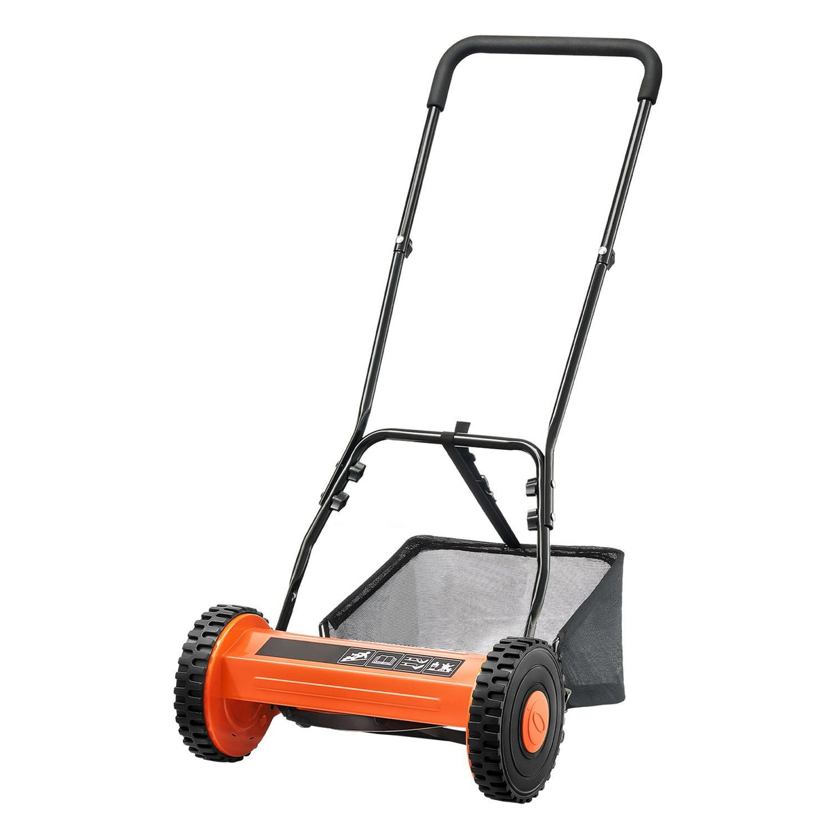 Push Reel Lawn Mower 16 inch, 5 Blades Manual Push Mower No Motor, 0.6-1.75 in Adjustable Cutting Height, Walk-Behind Lawn Mowers with Grass Catcher Bag for Green Lawns, Driveways, Courtyards