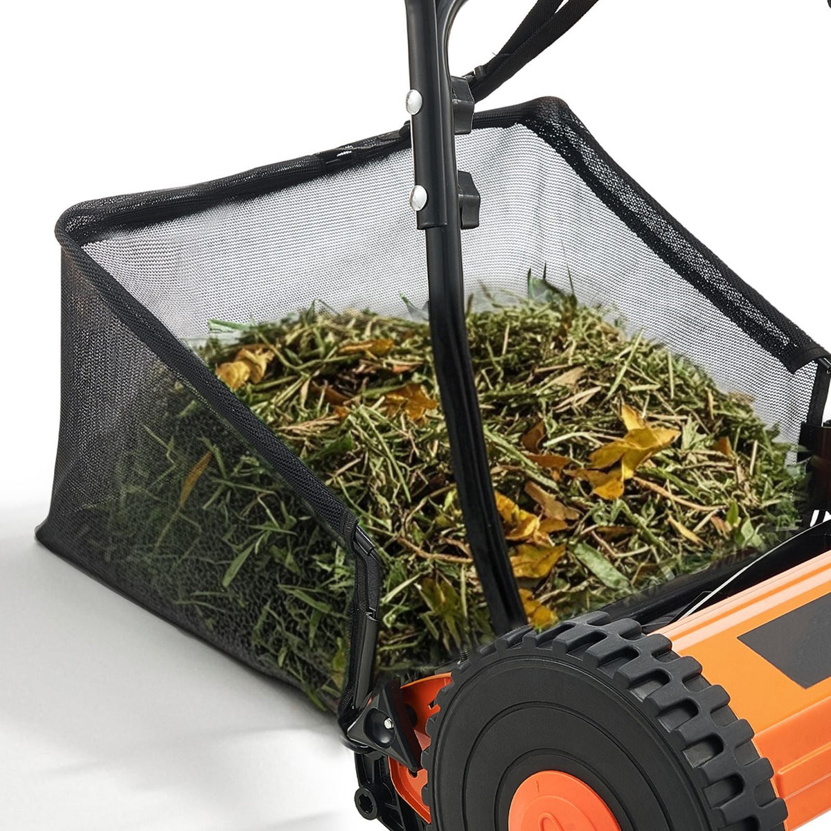Push Reel Lawn Mower 16 inch, 5 Blades Manual Push Mower No Motor, 0.6-1.75 in Adjustable Cutting Height, Walk-Behind Lawn Mowers with Grass Catcher Bag for Green Lawns, Driveways, Courtyards