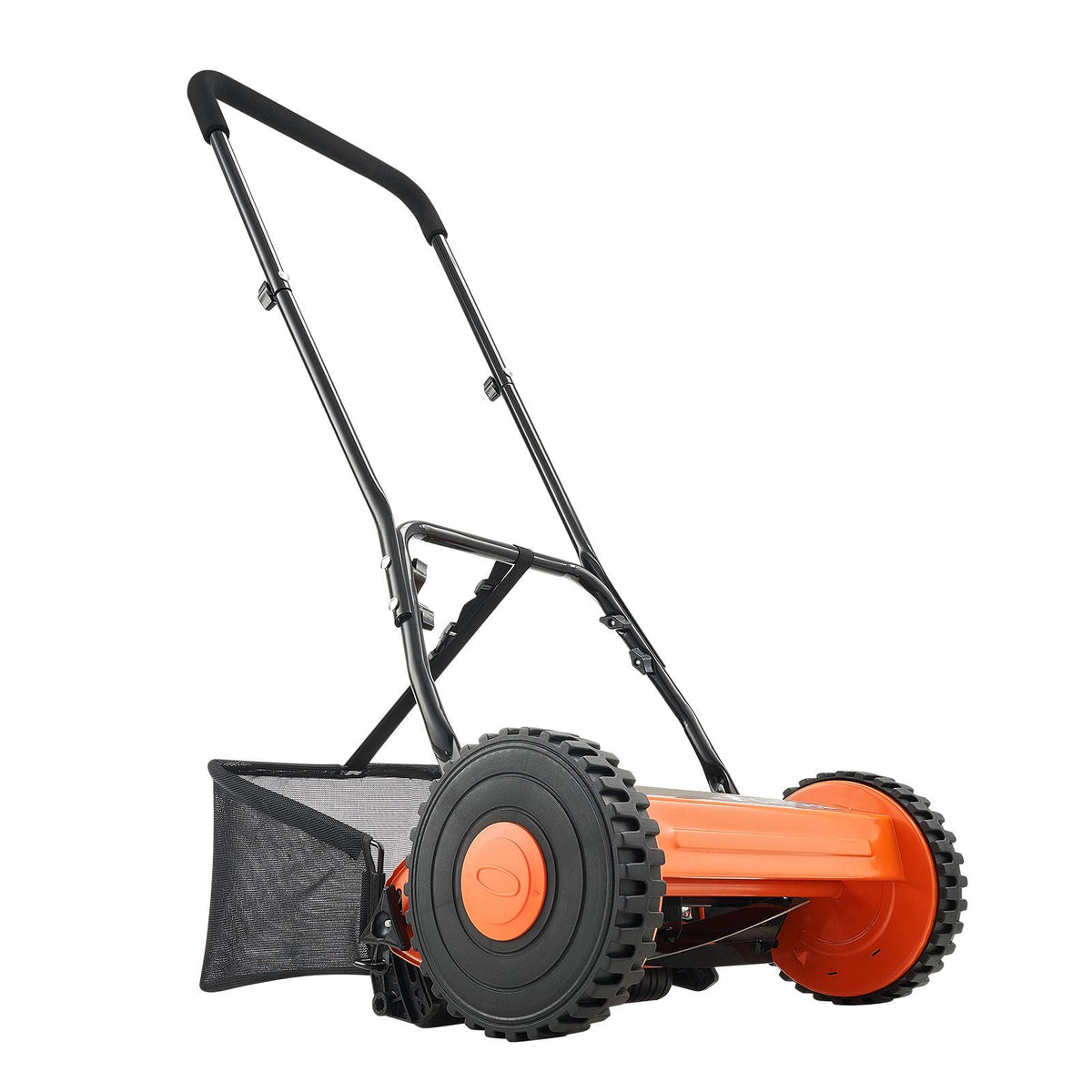 Push Reel Lawn Mower 16 inch, 5 Blades Manual Push Mower No Motor, 0.6-1.75 in Adjustable Cutting Height, Walk-Behind Lawn Mowers with Grass Catcher Bag for Green Lawns, Driveways, Courtyards