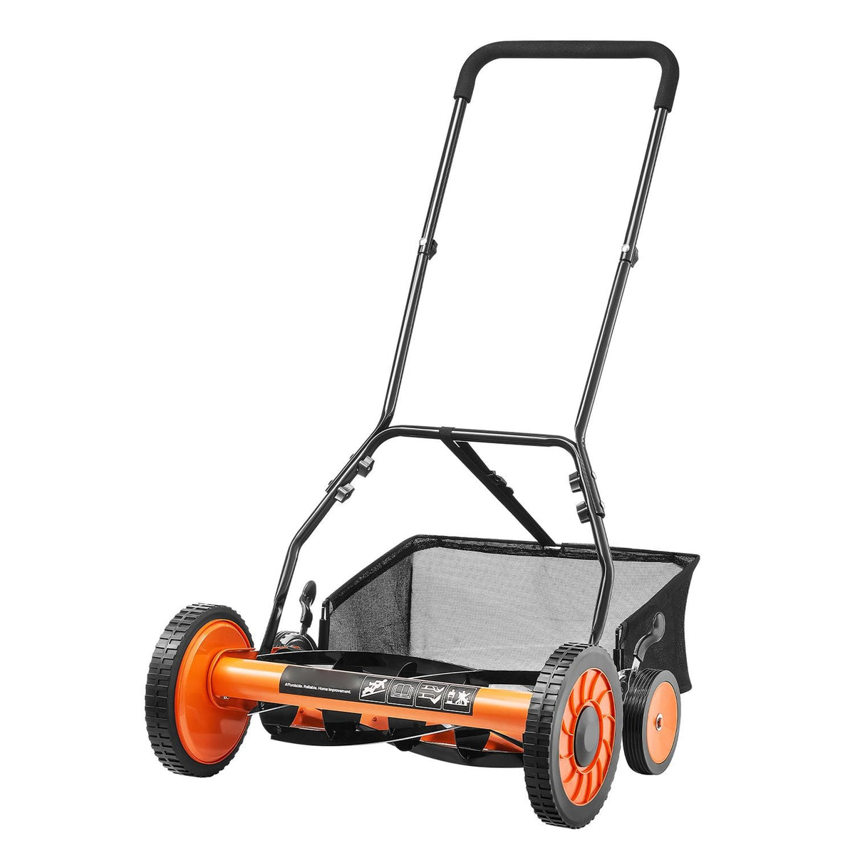 Push Reel Lawn Mower 18 inch, 5 Blades Manual Push Mower No Motor, 1.37-2.44 in Adjustable Cutting Height, Walk-Behind Lawn Mowers with Grass Catcher Bag for Green Lawns, Driveways, Courtyards