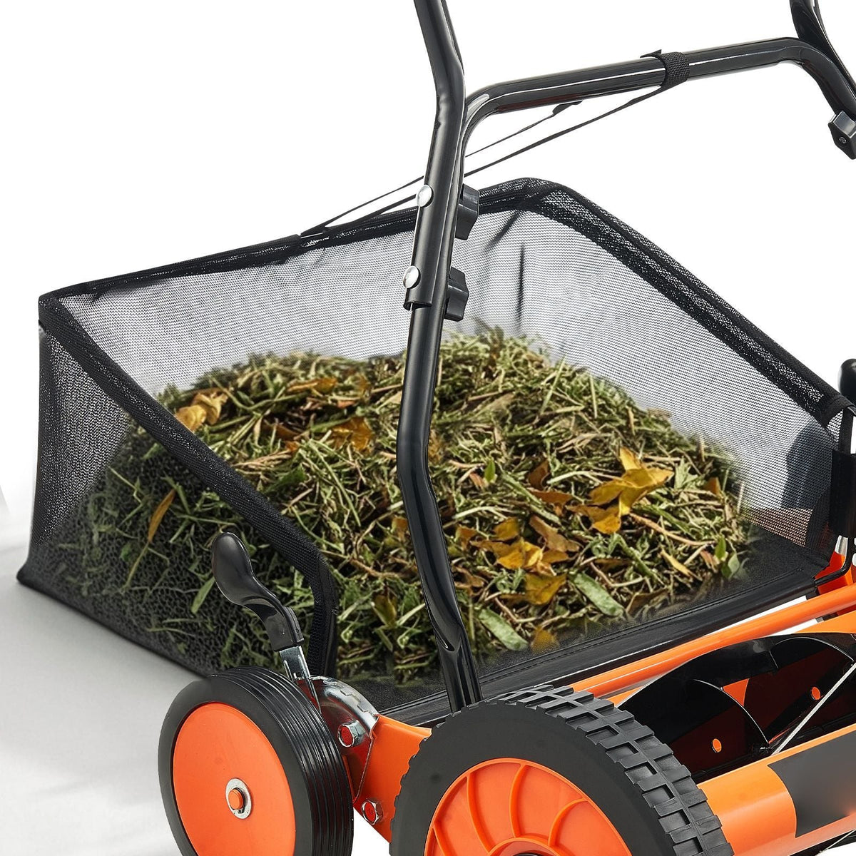 Push Reel Lawn Mower 18 inch, 5 Blades Manual Push Mower No Motor, 1.37-2.44 in Adjustable Cutting Height, Walk-Behind Lawn Mowers with Grass Catcher Bag for Green Lawns, Driveways, Courtyards