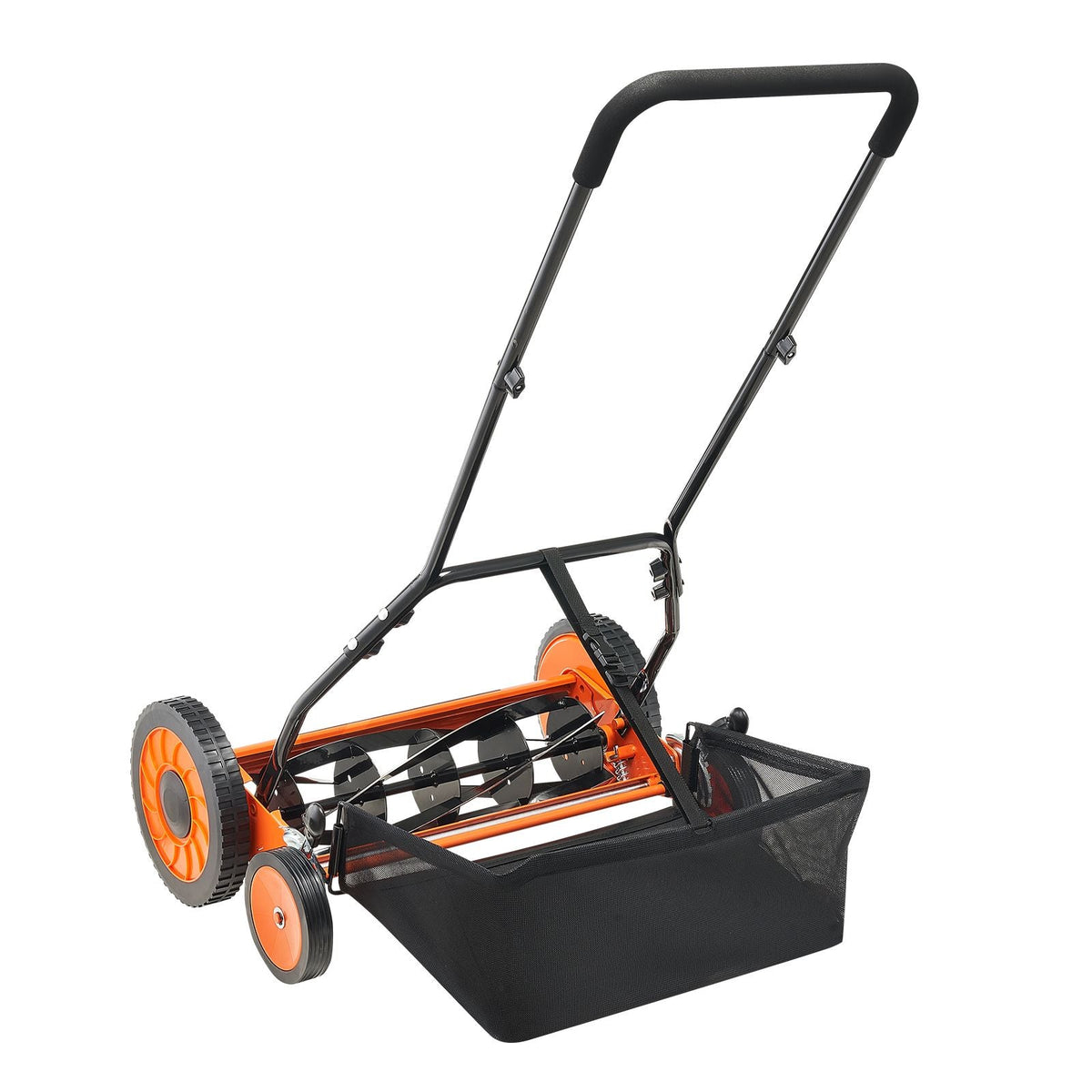 Push Reel Lawn Mower 18 inch, 5 Blades Manual Push Mower No Motor, 1.37-2.44 in Adjustable Cutting Height, Walk-Behind Lawn Mowers with Grass Catcher Bag for Green Lawns, Driveways, Courtyards