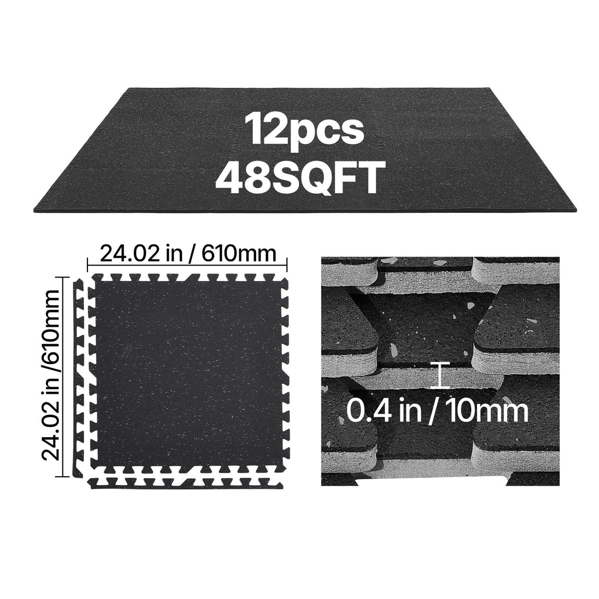 Puzzle Exercise Mat, 12 PCS Fitness Equipment Mats, 24 x 24 x 0.4 in, High-Density EVA Foam Mats Set, Interlocking Rubber Soft Tiles, Protective Floor Padding with Gray Dots for Home Gym Office