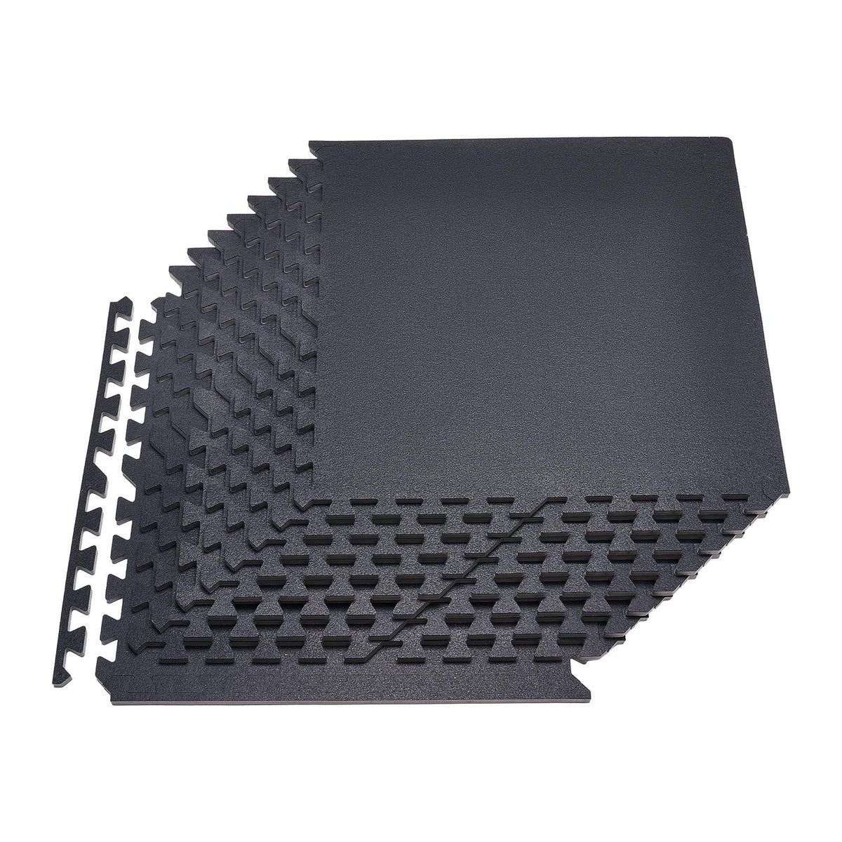 Puzzle Exercise Mat, 12 PCS Fitness Equipment Mats, 24 x 24 x 0.56 in, High-Density EVA Foam Gym Mats Set, Interlocking Rubber Soft Tiles, Protective Floor Padding for Home, Gym, Office, Black