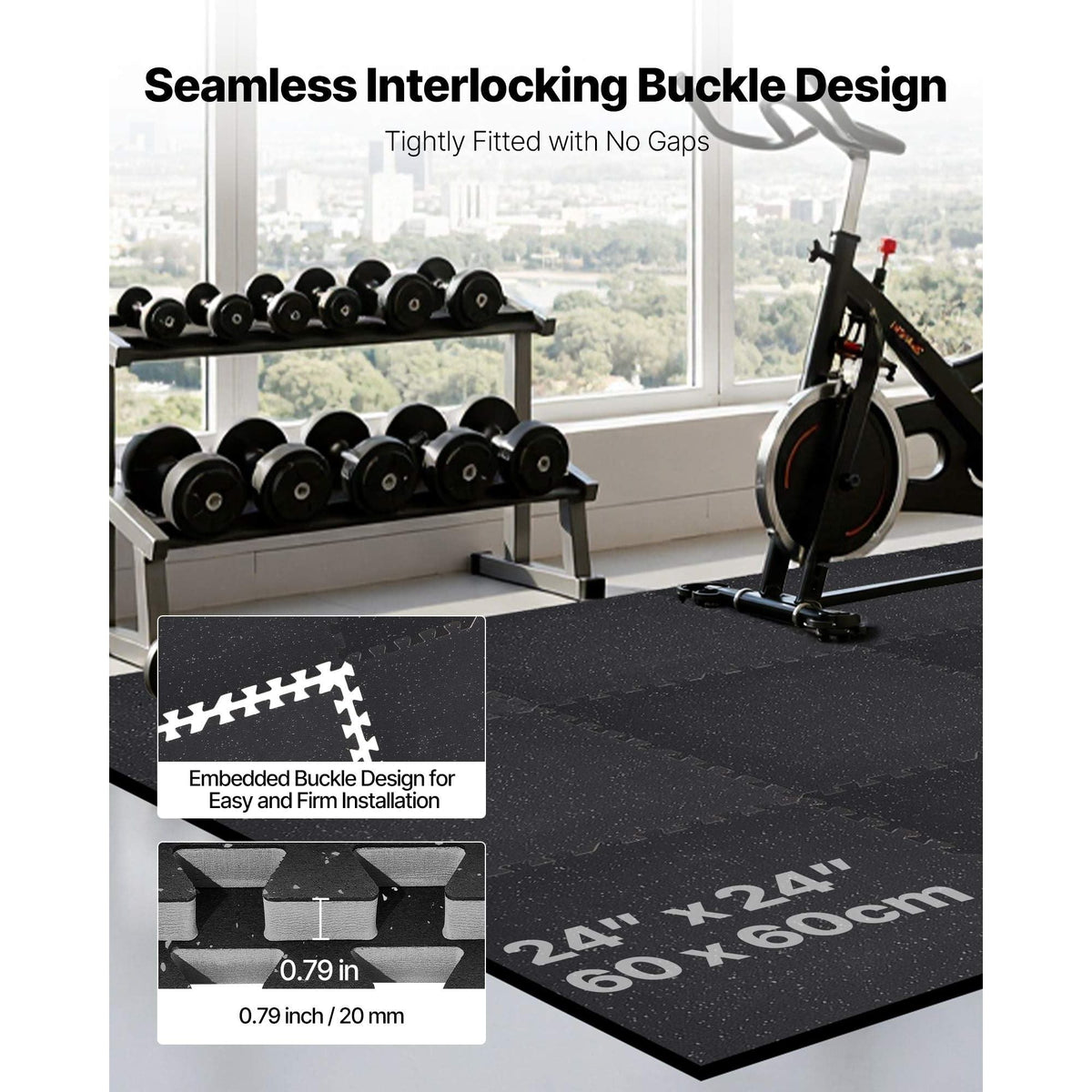 Puzzle Exercise Mat, 12 PCS Fitness Equipment Mats, 24 x 24 x 0.79 in, High-Density EVA Foam Mats Set, Interlocking Rubber Soft Tiles, Protective Floor Padding with Gray Dots for Home Gym Office