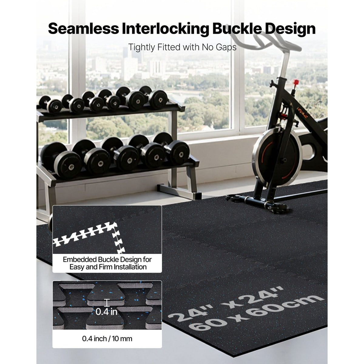 Puzzle Exercise Mat, 24 PCS Fitness Equipment Mats, 24 x 24 x 0.4 in, High-Density EVA Foam Mats Set, Interlocking Rubber Soft Tiles, Protective Floor Padding with Blue Dots for Home Gym Office