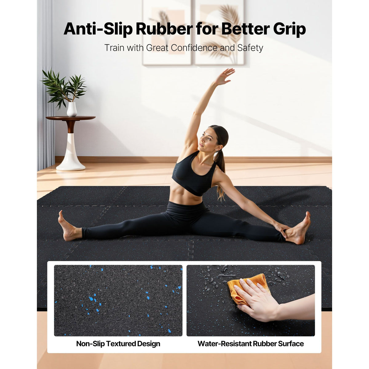 Puzzle Exercise Mat, 24 PCS Fitness Equipment Mats, 24 x 24 x 0.4 in, High-Density EVA Foam Mats Set, Interlocking Rubber Soft Tiles, Protective Floor Padding with Blue Dots for Home Gym Office
