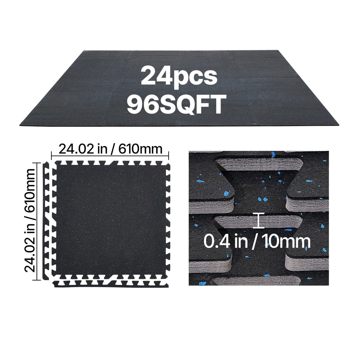 Puzzle Exercise Mat, 24 PCS Fitness Equipment Mats, 24 x 24 x 0.4 in, High-Density EVA Foam Mats Set, Interlocking Rubber Soft Tiles, Protective Floor Padding with Blue Dots for Home Gym Office