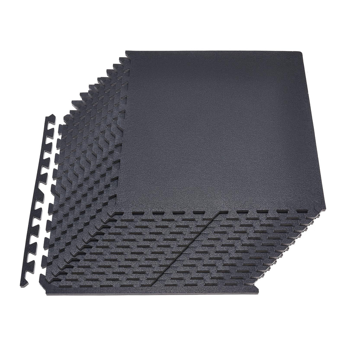 Puzzle Exercise Mat, 24 PCS Fitness Equipment Mats, 24 x 24 x 0.56 in, High-Density EVA Foam Gym Mats Set, Interlocking Rubber Soft Tiles, Protective Floor Padding for Home, Gym, Office, Black