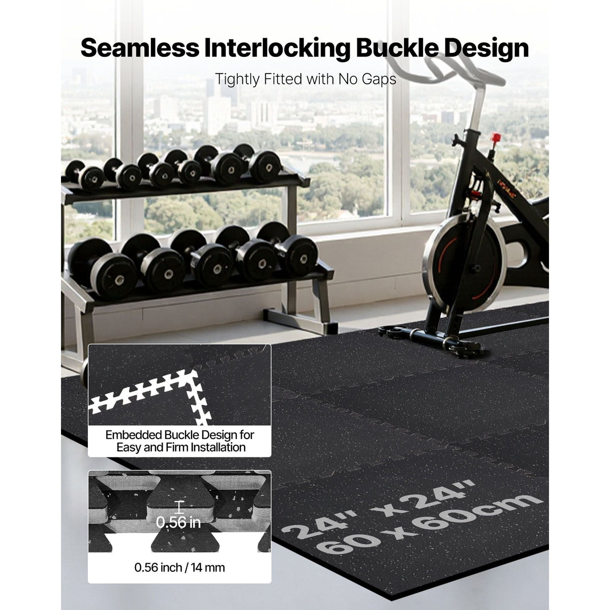 Puzzle Exercise Mat, 24 PCS Fitness Equipment Mats, 24 x 24 x 0.56 in, High-Density EVA Foam Mats Set, Interlocking Rubber Soft Tiles, Protective Floor Padding with Gray Dots for Home Gym Office