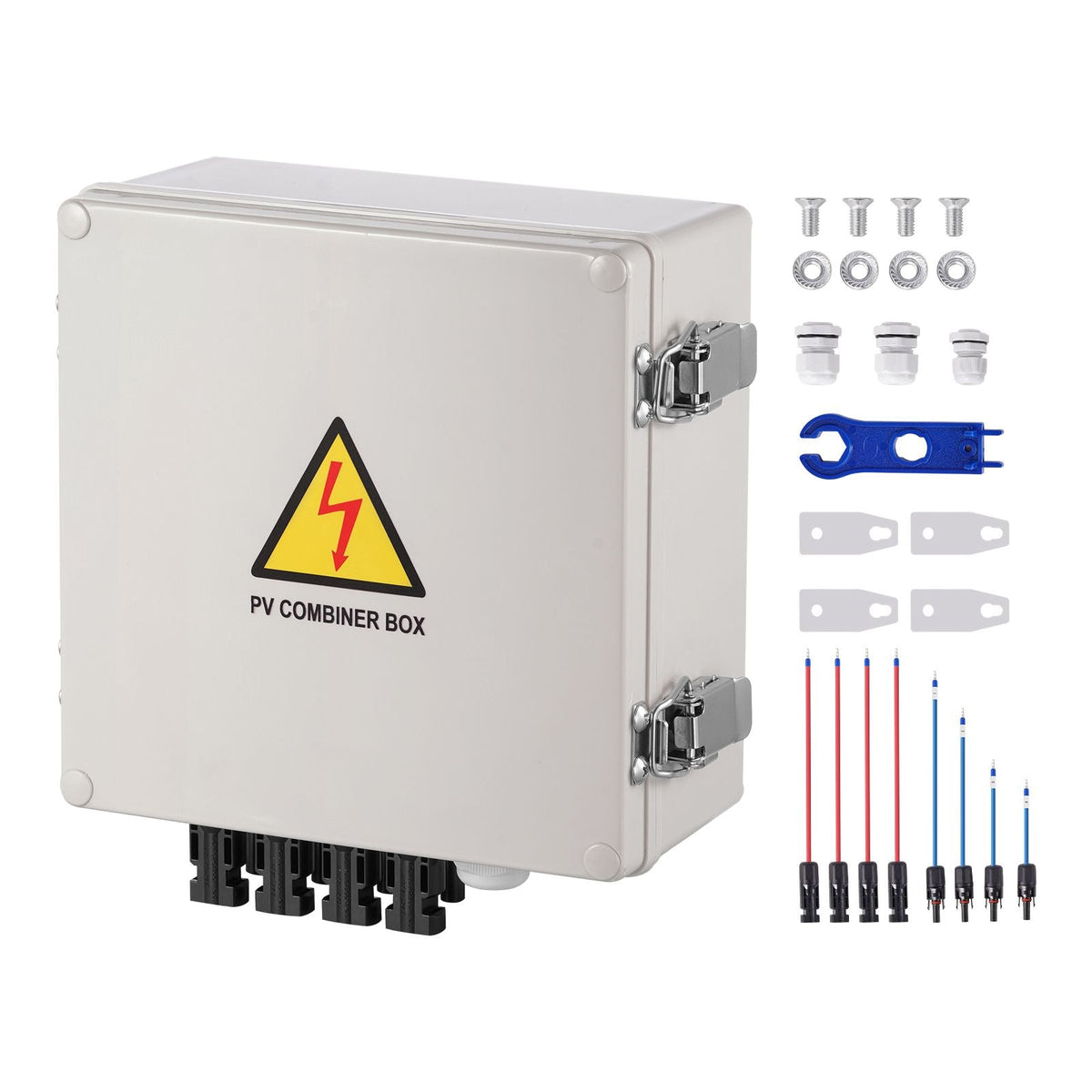 PV Combiner Box, 4 String, Solar Combiner Box with 10A Rated Current Fuse 63A Circuit Breaker Lightning Arrester and Solar Connector, ABS Plastic Case for On / Off Grid Solar Panel System, IP65