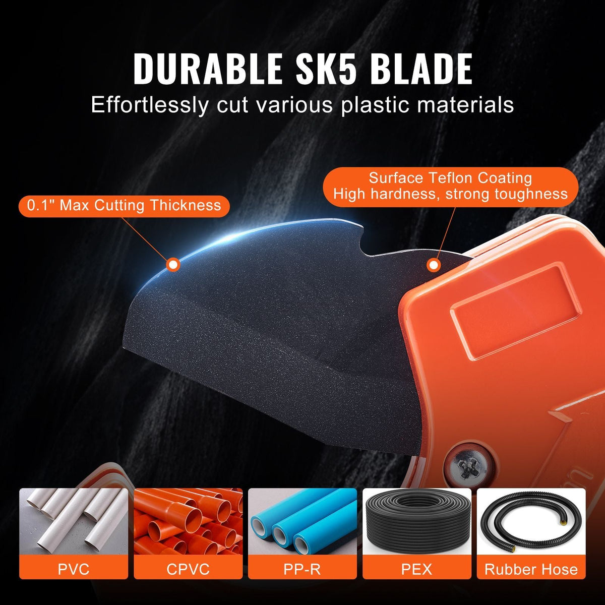 PVC Pipe Cutter, 0-2-1/2" O.D. Ratcheting PVC Pipe Cutter, Heavy Duty Tube Cutting Tool with Spare SK5 Blade for PVC, CPVC, PP-R, PEX, PE, Rubber Hoses