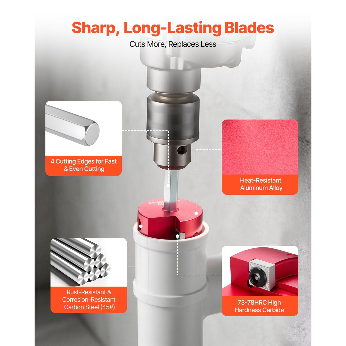 PVC Pipe Reamer Kit, 5-Piece, PVC Fitting Socket Saver, Includes 1-1/4", 1-1/2", 2", 3", 4", Compatible with Standard 1/2" Drills, Plumbing Tool Kit for SCH40 ABS CPVC Vent Drain Water Pipes