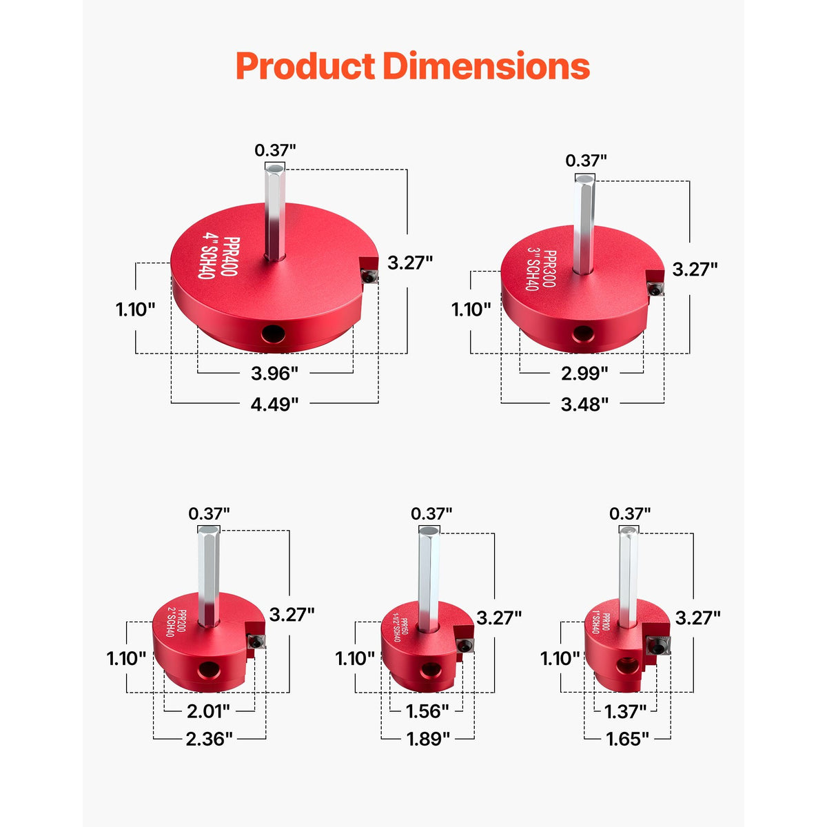PVC Pipe Reamer Kit, 5-Piece, PVC Fitting Socket Saver, Includes 1-1/4", 1-1/2", 2", 3", 4", Compatible with Standard 1/2" Drills, Plumbing Tool Kit for SCH40 ABS CPVC Vent Drain Water Pipes