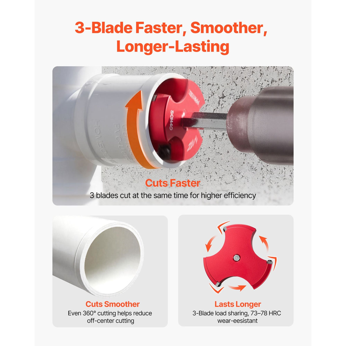PVC Pipe Reamer Kit, 7-Piece, 3 Blades PVC Fitting Socket Saver, Includes 1/2", 3/4", 1", 1-1/2", 2", 3", 4", Fits Standard 1/2" Drills, Plumbing Tool Kit for SCH40 ABS CPVC Vent Drain Pipes