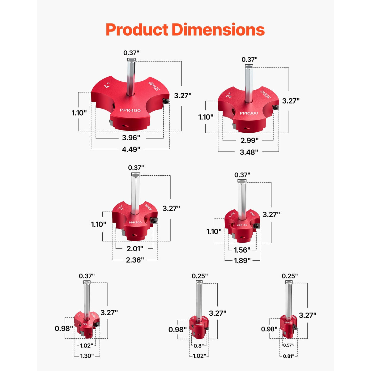 PVC Pipe Reamer Kit, 7-Piece, 3 Blades PVC Fitting Socket Saver, Includes 1/2", 3/4", 1", 1-1/2", 2", 3", 4", Fits Standard 1/2" Drills, Plumbing Tool Kit for SCH40 ABS CPVC Vent Drain Pipes