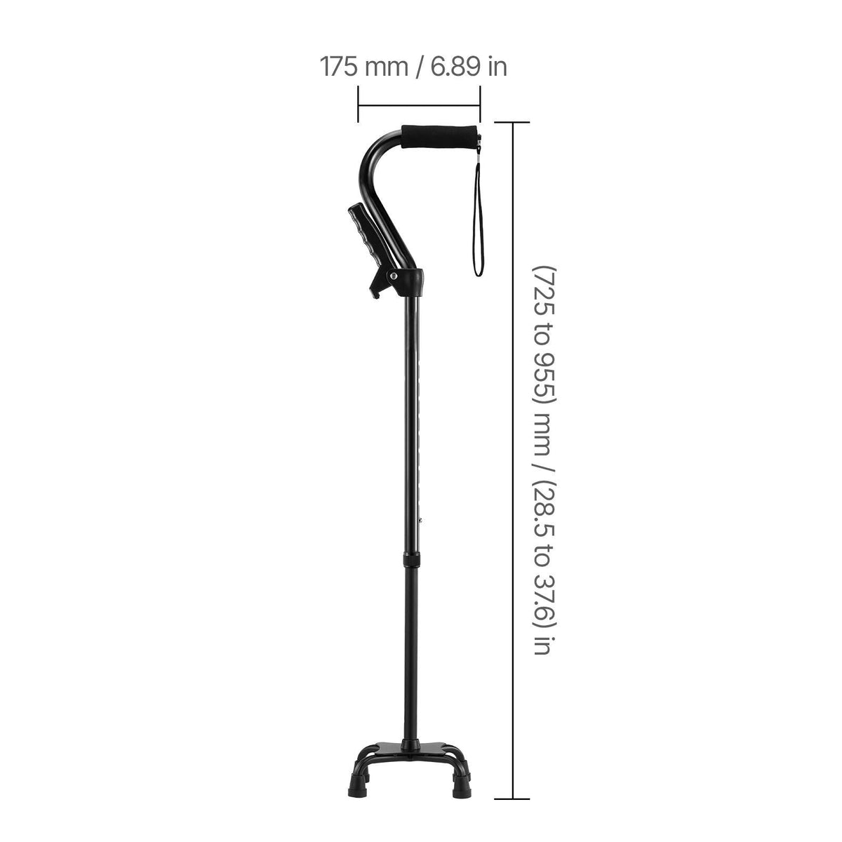 Quad Walking Cane, 10-Level Height Adjustable Walking Stick with 4-Pronged Stable Base, Lightweight & Portable Aluminum Mobility Walking Aid for Seniors Adults Man Woman, 250LBS Loading Capacity