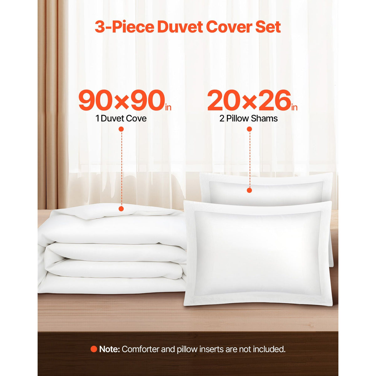 Queen Duvet Cover Set, 100% Cotton, 3 Pieces Bedding Set Queen Size with 1 Duvet Cover 90 x 90 in and 2 Pillow Shams 20 x 26 in, Soft Breathable, Double Zipper Closure, for Home Bedding, White