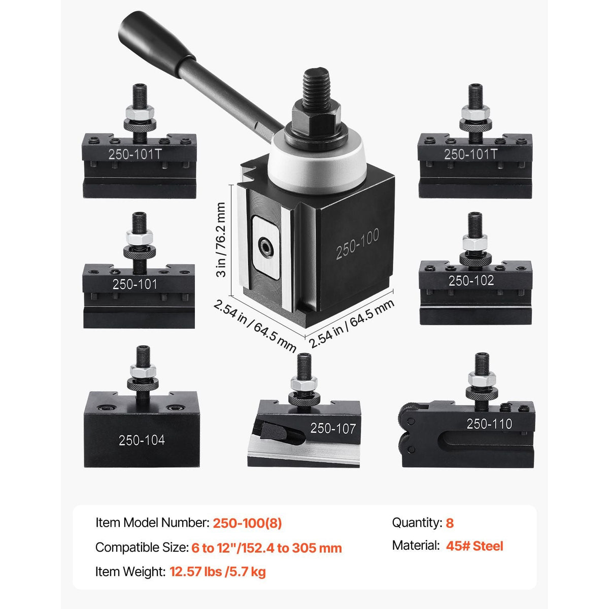 Quick Change Tool Post Set, 8 Pcs, Includes Lathe Tool Holders, Wedge Type Tool Post with Turning Tool Holder Accessories, Fit for Mini Lathe & Metal Lathe 6"-12" Swing, Durable Steel Material