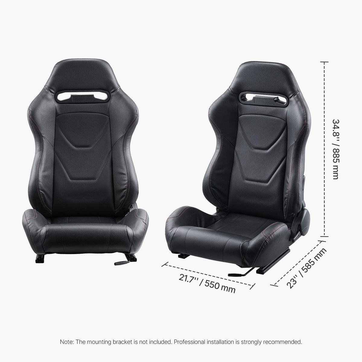 Racing Seat, 2 Set, Adjustable Racing Cockpit with Wide Angle Reclining & High-Resilience Foam, Comfortable Racing Chair with Soft PVC Leather & Q235B Slider, Fit for Racing Cars & Go-Karts
