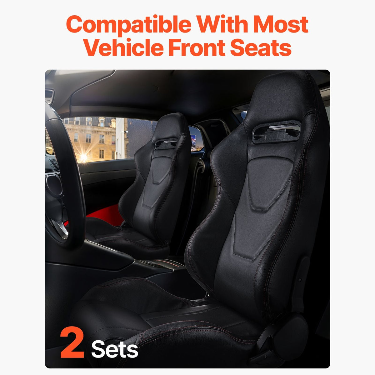 Racing Seat, 2 Set, Adjustable Racing Cockpit with Wide Angle Reclining & High-Resilience Foam, Comfortable Racing Chair with Soft PVC Leather & Q235B Slider, Fit for Racing Cars & Go-Karts