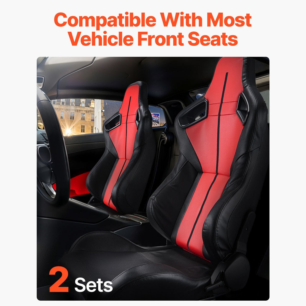 Racing Seat, 2 Set, Adjustable Racing Cockpit with Wide Angle Reclining & High-Resilience Foam, Comfortable Racing Chair with Soft PVC Leather & Q235B Slider, Fit for Racing Cars & Go-Karts