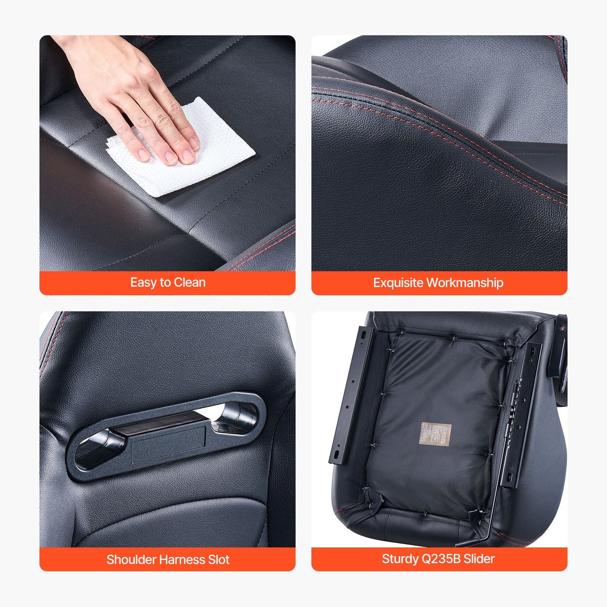 Racing Seat, 2 Set, Adjustable Racing Cockpit with Wide Angle Reclining & High-Resilience Foam, Comfortable Racing Chair with Soft PVC Leather & Q235B Slider, Fit for Racing Cars & Go-Karts