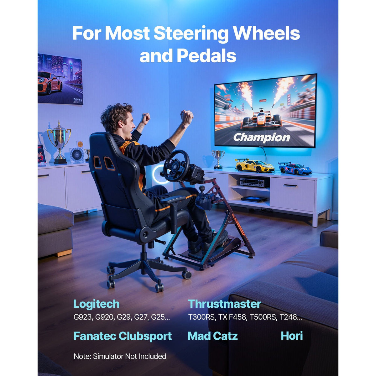 Racing Wheel Stand, Adjustable & Foldable Simulator Stand for Logitech G923 G920 G29 G27, Thrustmaster T300RS TX F458 T500RS T3PA-PRO(F1/GT) Gaming Cockpit,Pedals Simulator NOT Included,Compact