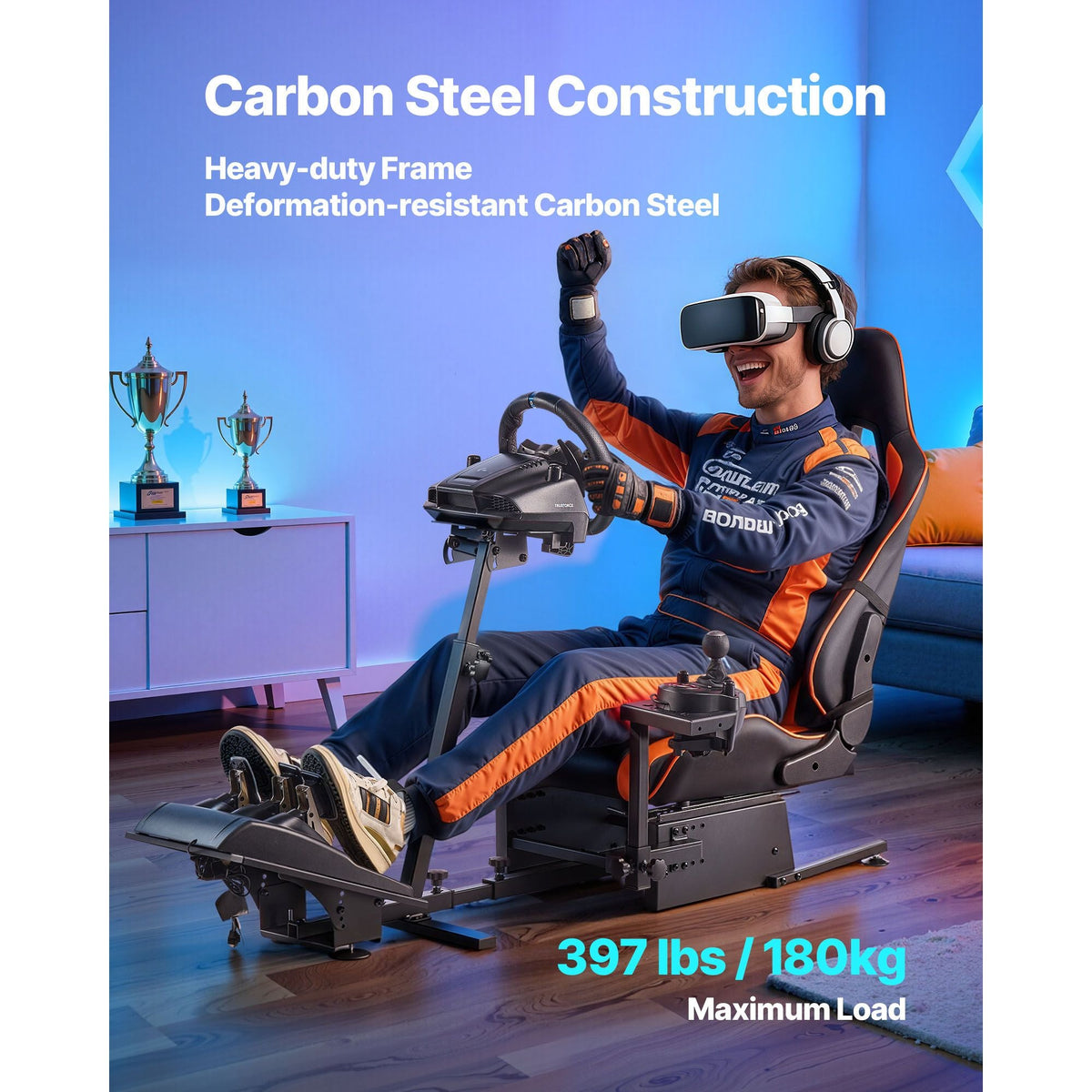Racing Wheel Stand, Heavy-Duty Simulator Cockpit Steering Wheel Stand, Fit Logitech G25, G27, G29, G920, G923, Thrustmaster T300RS, TX F458, T500RS, T3PA-PRO (F1/GT) and CSR Pedals