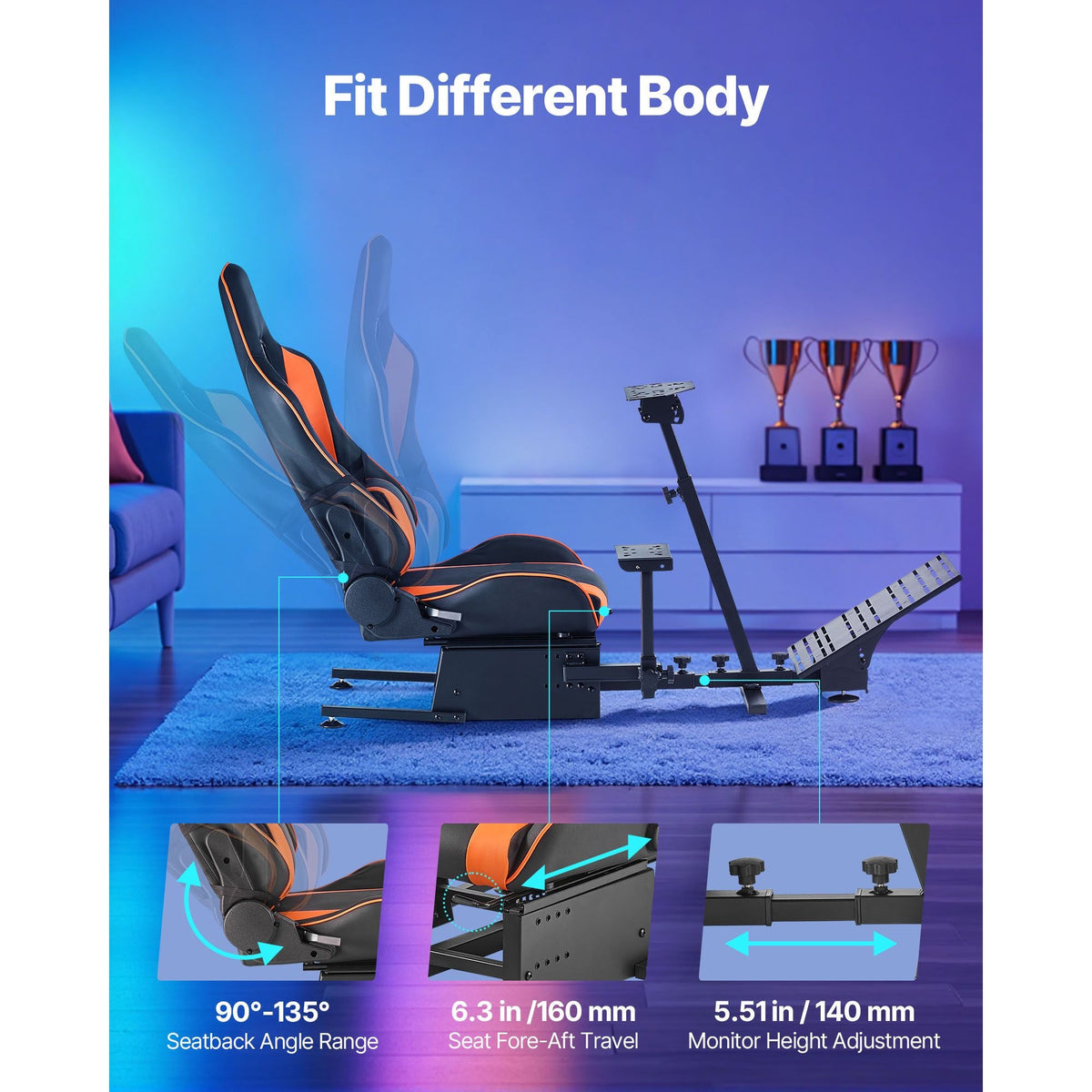 Racing Wheel Stand, Heavy-Duty Simulator Cockpit Steering Wheel Stand, Fit Logitech G25, G27, G29, G920, G923, Thrustmaster T300RS, TX F458, T500RS, T3PA-PRO (F1/GT) and CSR Pedals