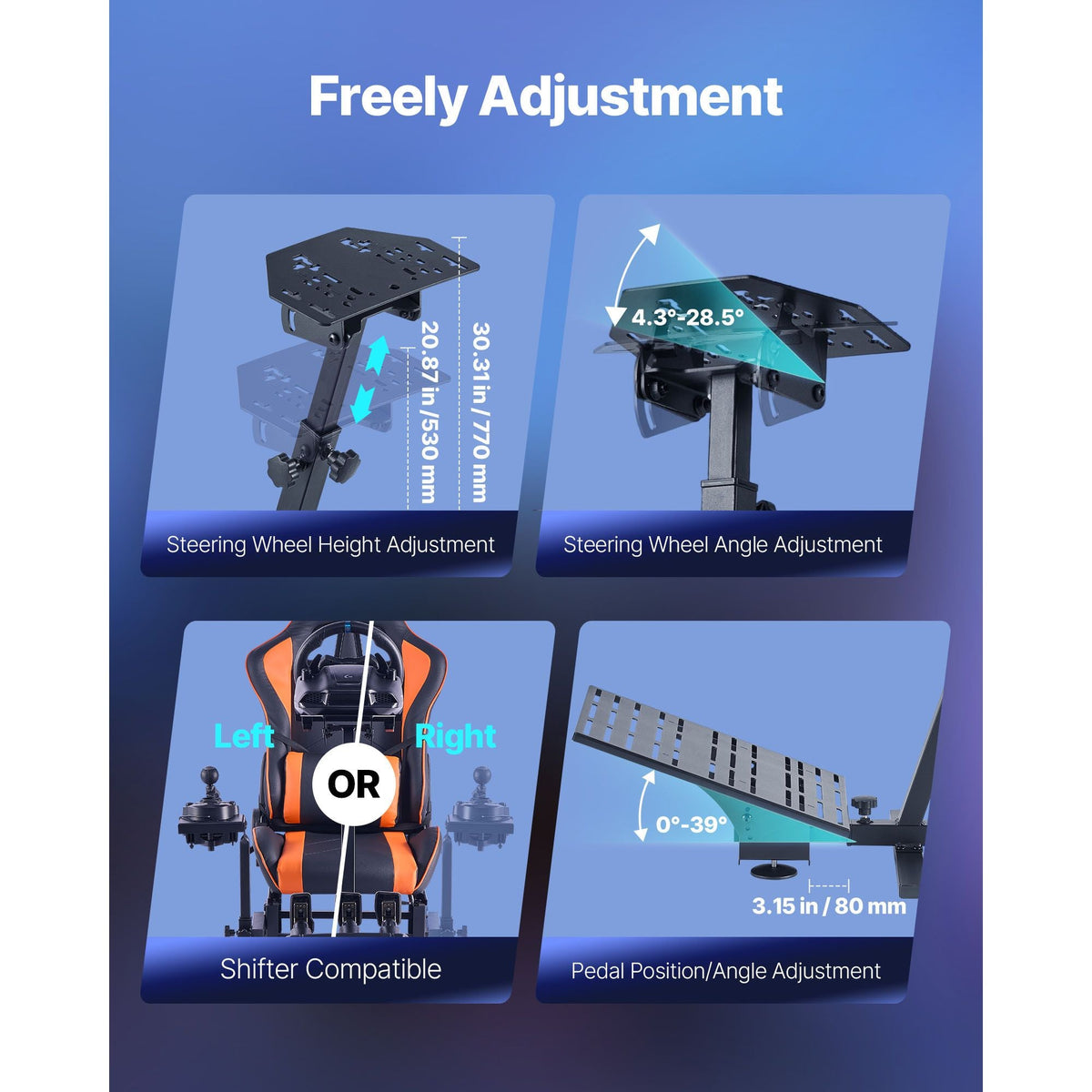 Racing Wheel Stand, Heavy-Duty Simulator Cockpit Steering Wheel Stand, Fit Logitech G25, G27, G29, G920, G923, Thrustmaster T300RS, TX F458, T500RS, T3PA-PRO (F1/GT) and CSR Pedals