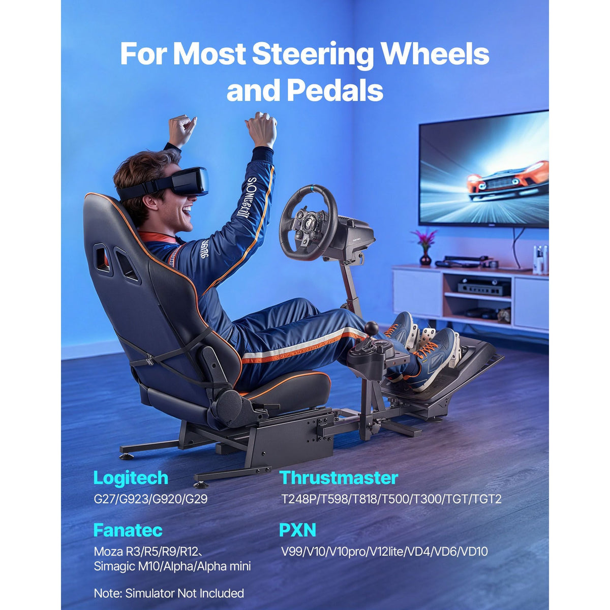 Racing Wheel Stand, Heavy-Duty Simulator Cockpit Steering Wheel Stand, Fit Logitech G25, G27, G29, G920, G923, Thrustmaster T300RS, TX F458, T500RS, T3PA-PRO (F1/GT) and CSR Pedals