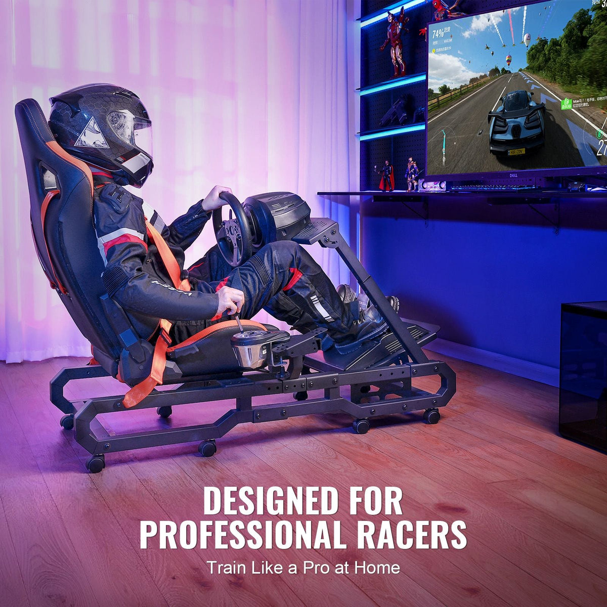 Racing Wheel Stand with Wheels For Logitech G923/G920/G29, Heavy Duty Steel Driving Simulator Cockpit-Thrustmaster T248P, Steering Wheel Bracket & Foot Pedal Adjustable, Max Load 330 LBS