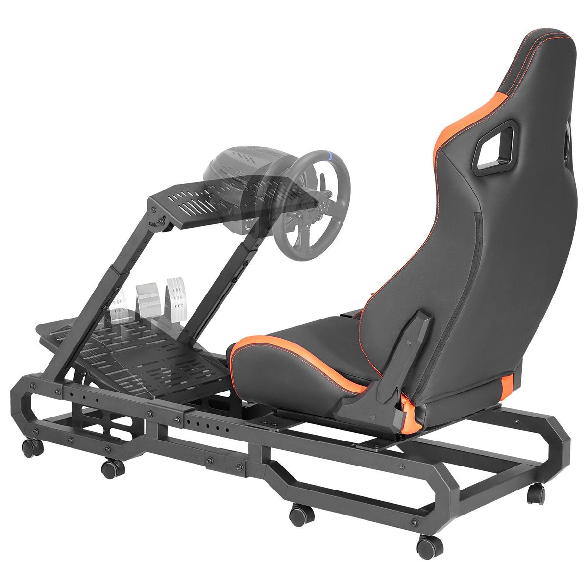 Racing Wheel Stand with Wheels For Logitech G923/G920/G29, Heavy Duty Steel Driving Simulator Cockpit-Thrustmaster T248P, Steering Wheel Bracket & Foot Pedal Adjustable, Max Load 330 LBS