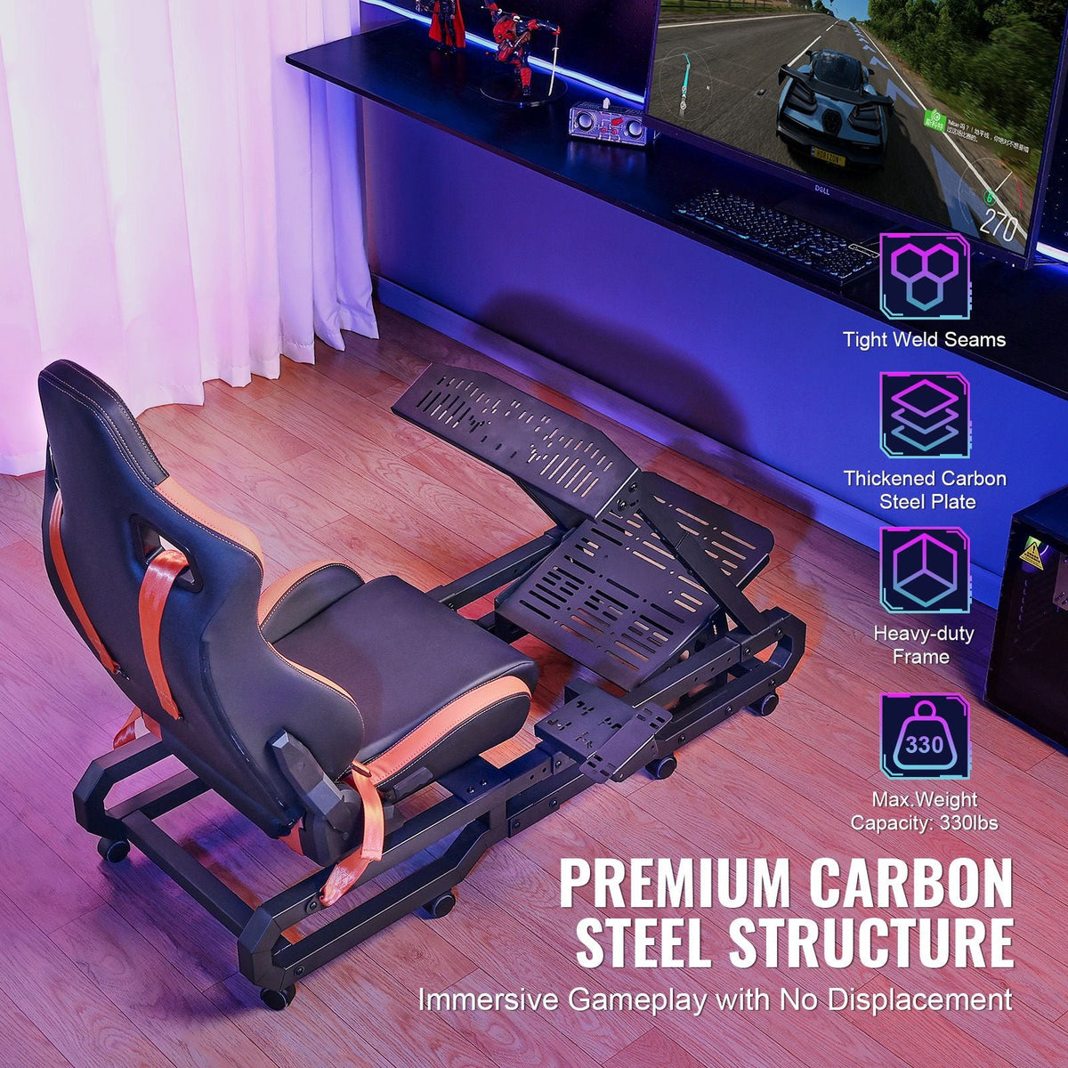 Racing Wheel Stand with Wheels For Logitech G923/G920/G29, Heavy Duty Steel Driving Simulator Cockpit-Thrustmaster T248P, Steering Wheel Bracket & Foot Pedal Adjustable, Max Load 330 LBS