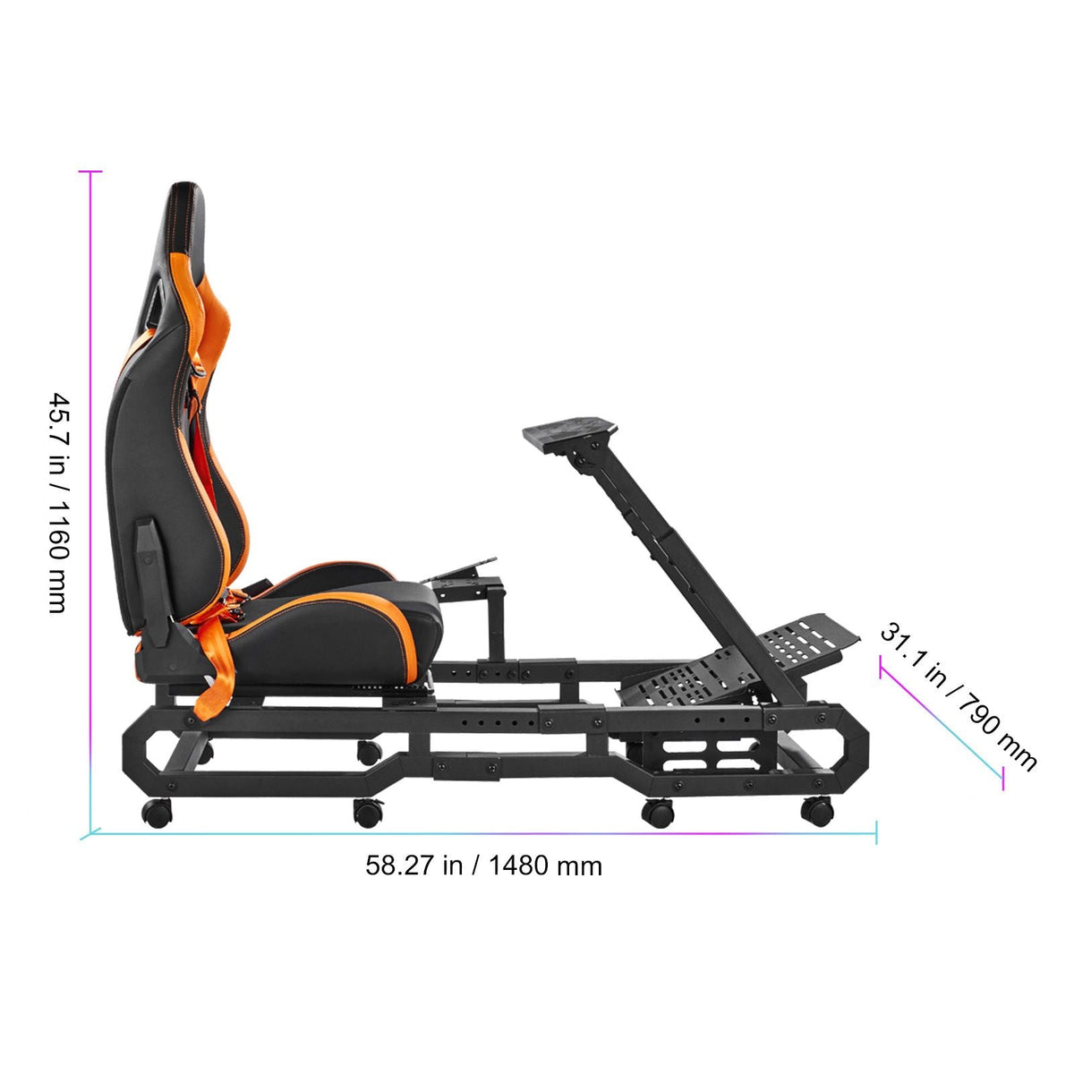 Racing Wheel Stand with Wheels For Logitech G923/G920/G29, Heavy Duty Steel Driving Simulator Cockpit-Thrustmaster T248P, Steering Wheel Bracket & Foot Pedal Adjustable, Max Load 330 LBS