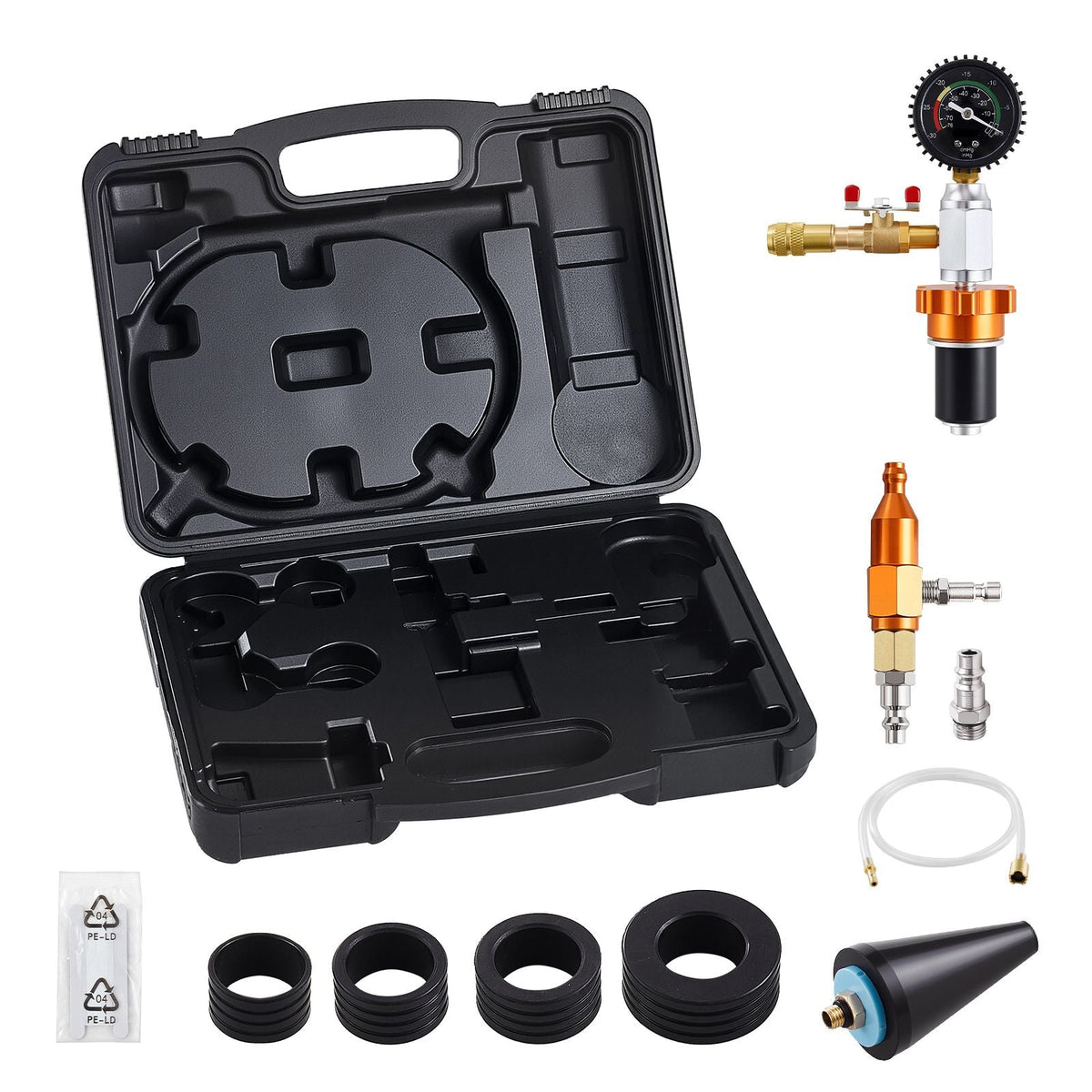 Radiator Vacuum Refill Kit, Automotives Cooling System Vacuum & Purge Fill Tool with Gauge, Portable Radiator Coolant Filling Kit with Toolbox, Universal Fit for Most Cars Vans SUVs and Trucks