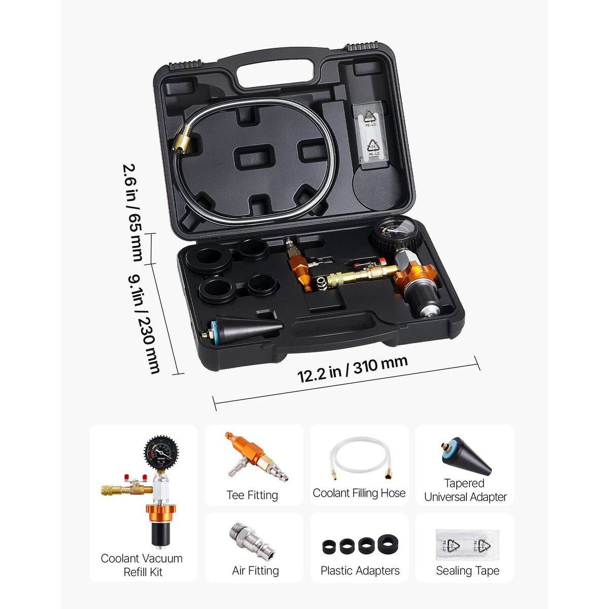 Radiator Vacuum Refill Kit, Automotives Cooling System Vacuum & Purge Fill Tool with Gauge, Portable Radiator Coolant Filling Kit with Toolbox, Universal Fit for Most Cars Vans SUVs and Trucks