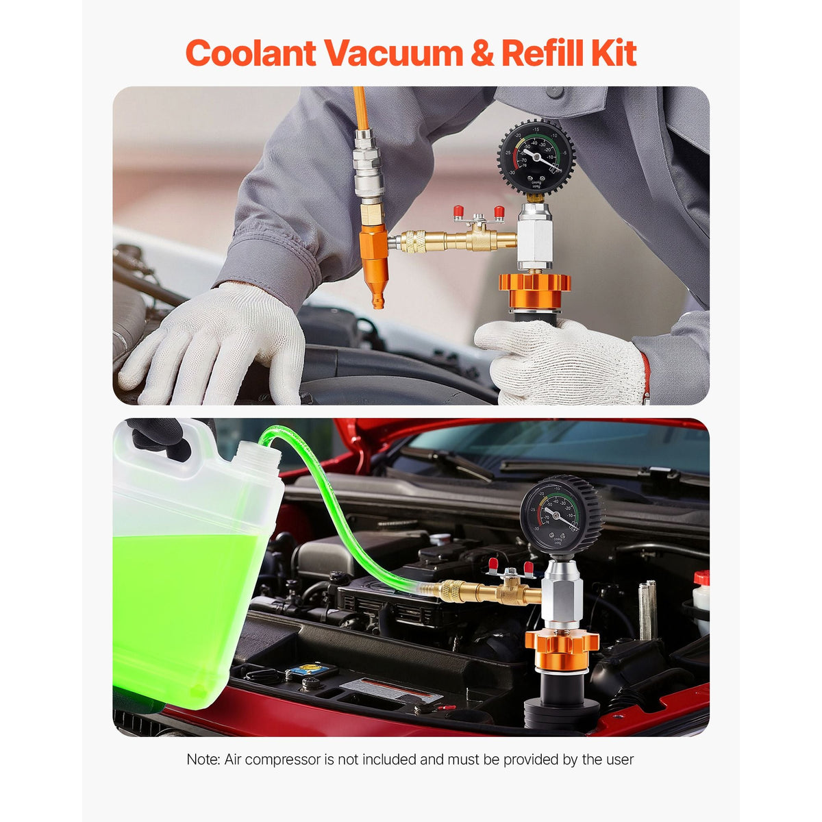 Radiator Vacuum Refill Kit, Automotives Cooling System Vacuum & Purge Fill Tool with Gauge, Portable Radiator Coolant Filling Kit with Toolbox, Universal Fit for Most Cars Vans SUVs and Trucks