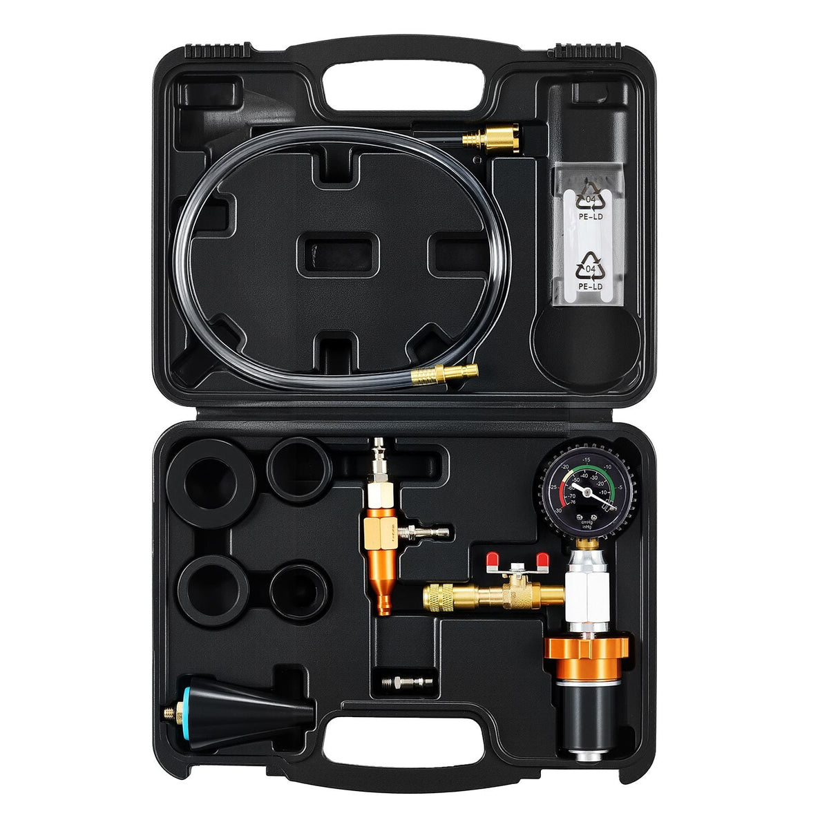 Radiator Vacuum Refill Kit, Automotives Cooling System Vacuum & Purge Fill Tool with Gauge, Portable Radiator Coolant Filling Kit with Toolbox, Universal Fit for Most Cars Vans SUVs and Trucks