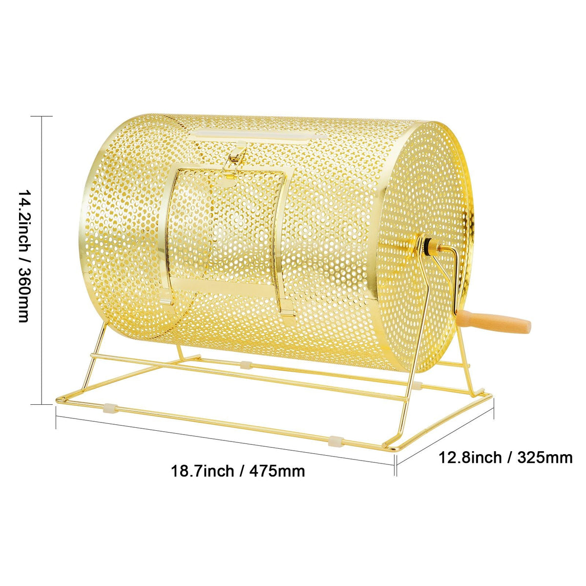 Raffle Drum, Holds 5000 Tickets or 200 Ping Pong Balls, Metal Lottery Spinning Drawing with Wooden Turning Handle,16.1 x Ø12 inch Brass Plated Raffle Ticket Spinning Cage, for Bingo Ballot Part