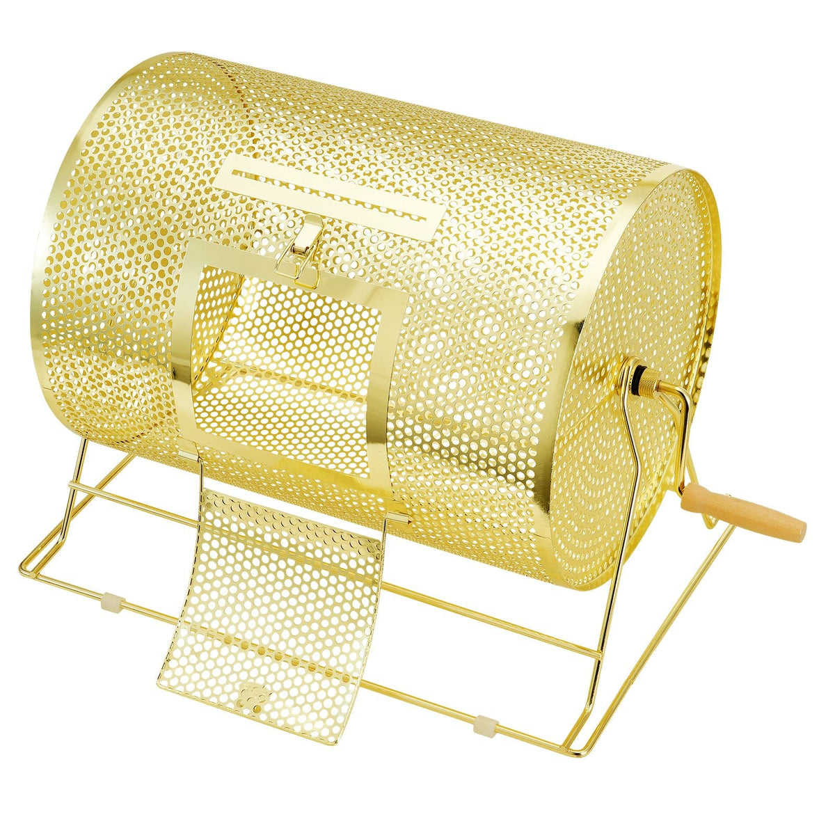 Raffle Drum, Holds 5000 Tickets or 200 Ping Pong Balls, Metal Lottery Spinning Drawing with Wooden Turning Handle,16.1 x Ø12 inch Brass Plated Raffle Ticket Spinning Cage, for Bingo Ballot Part