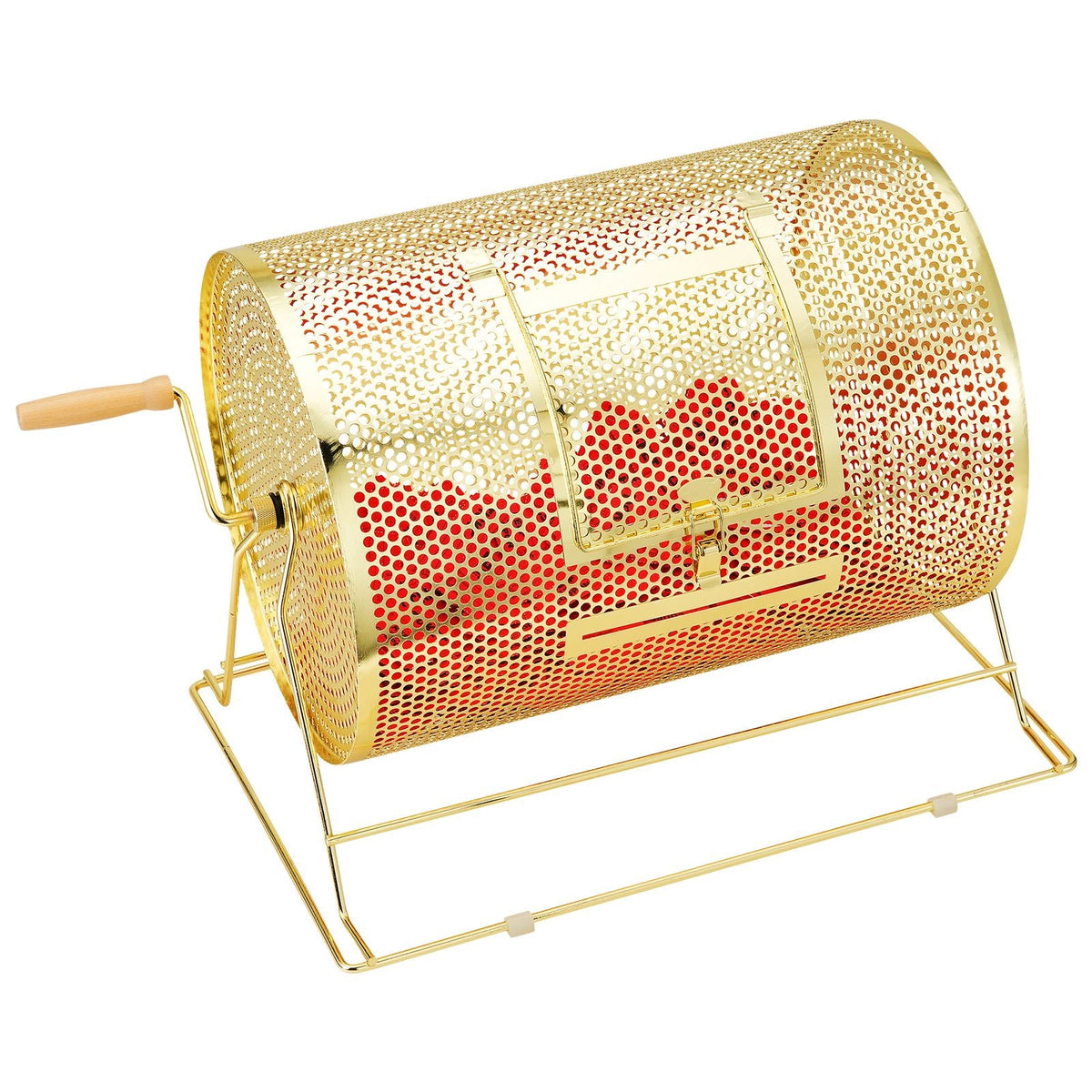 Raffle Drum, Holds 5000 Tickets or 200 Ping Pong Balls, Metal Lottery Spinning Drawing with Wooden Turning Handle,16.1 x Ø12 inch Brass Plated Raffle Ticket Spinning Cage, for Bingo Ballot Part
