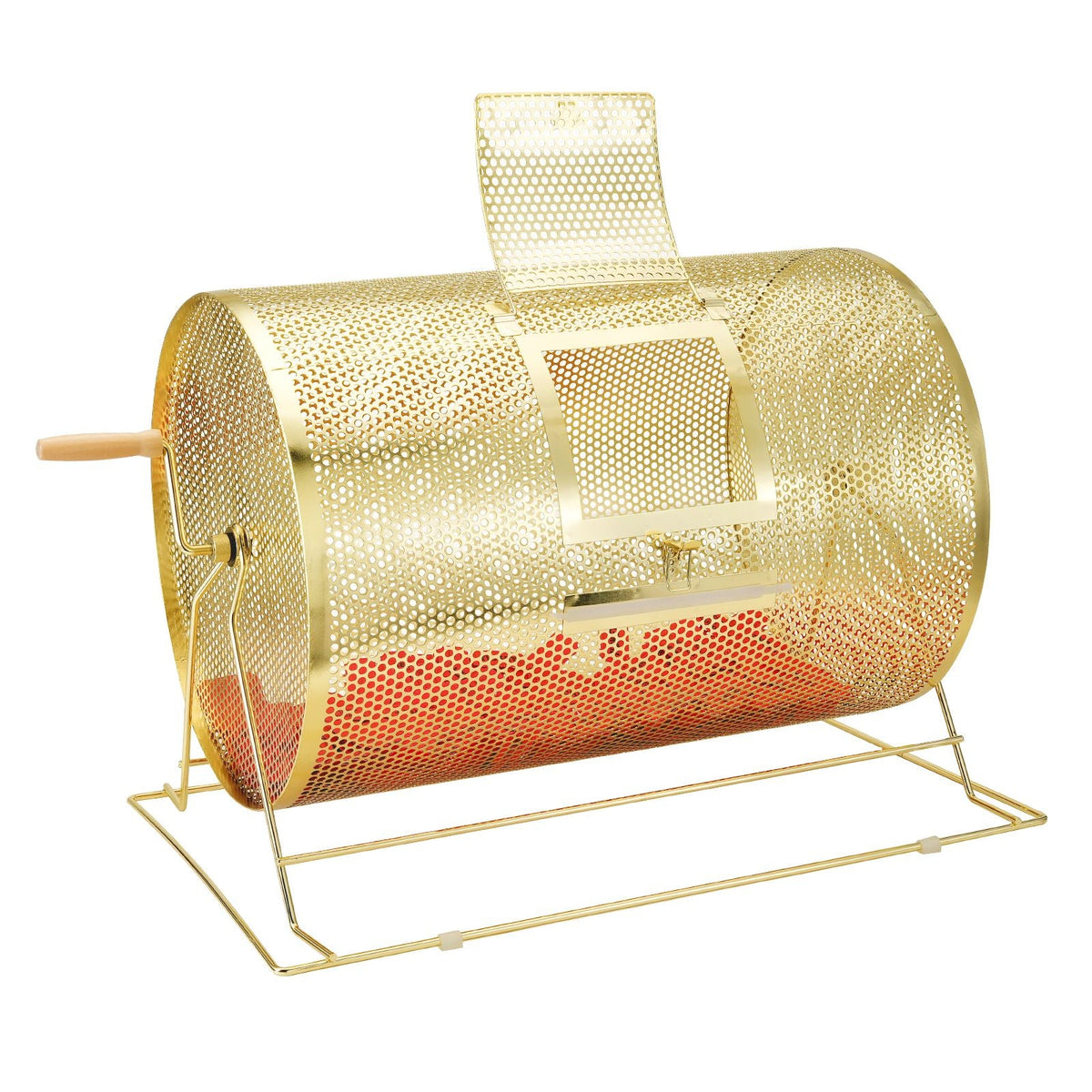 Raffle Drum,Holds 10000 Tickets or 300 Ping Pong Balls, Metal Lottery Spinning Drawing with Wooden Turning Handle, 14.8 x Ø21.26 inch Brass Plated Raffle Ticket Spinning Cage, for Bingo Ballot