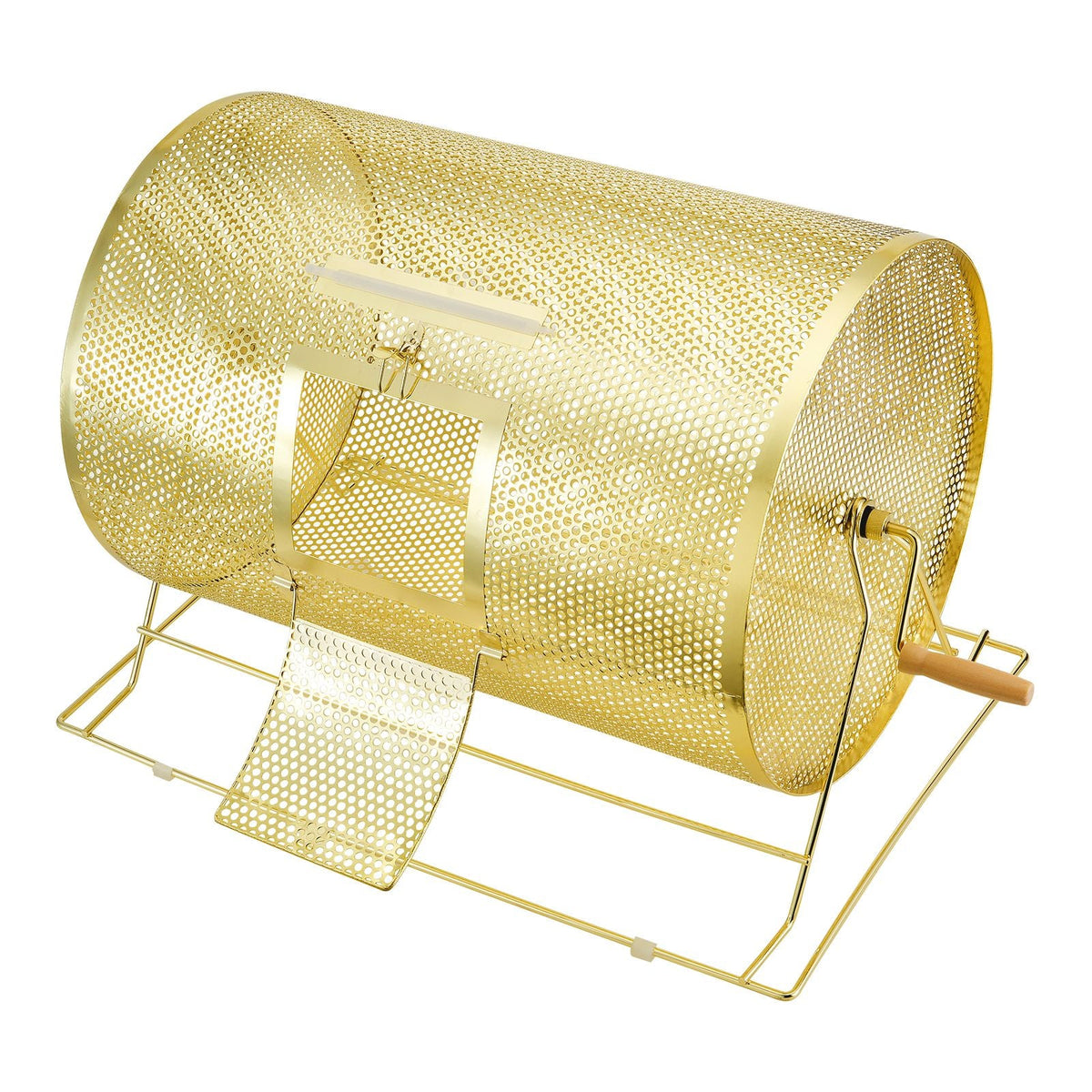 Raffle Drum,Holds 10000 Tickets or 300 Ping Pong Balls, Metal Lottery Spinning Drawing with Wooden Turning Handle, 14.8 x Ø21.26 inch Brass Plated Raffle Ticket Spinning Cage, for Bingo Ballot