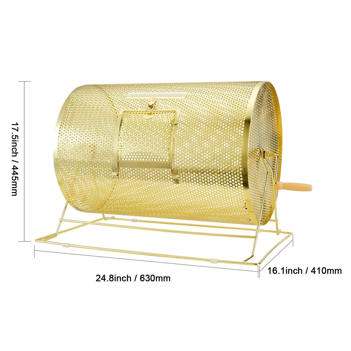 Raffle Drum,Holds 10000 Tickets or 300 Ping Pong Balls, Metal Lottery Spinning Drawing with Wooden Turning Handle, 14.8 x Ø21.26 inch Brass Plated Raffle Ticket Spinning Cage, for Bingo Ballot