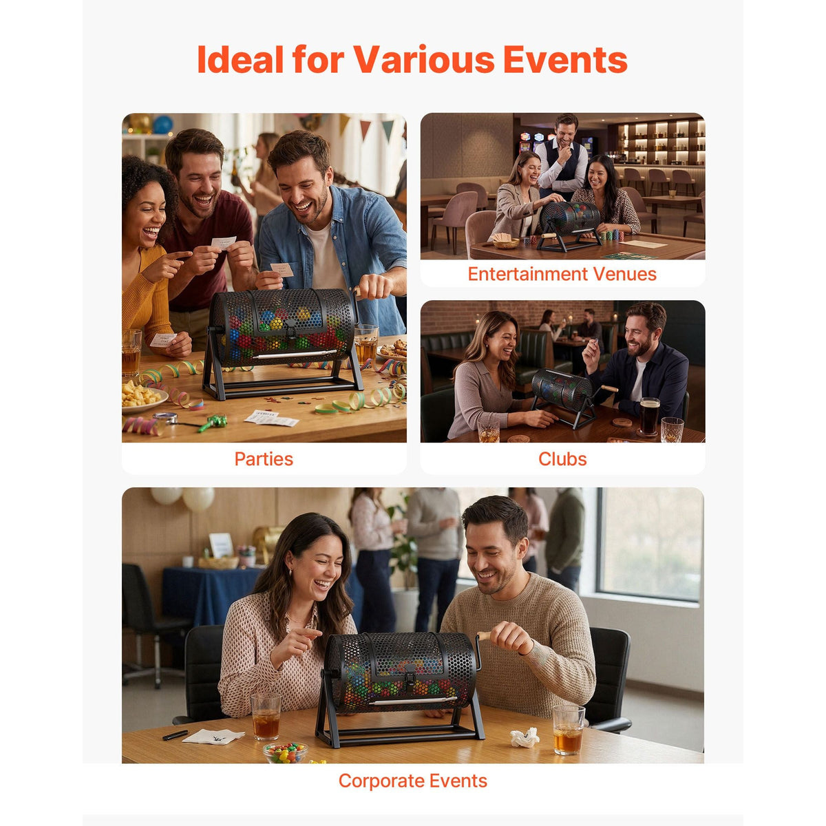 Raffle Ticket Spinner, 11.6" x 6.6" Holds 2500 Tickets or 100 Ping Pong Balls, Raffle Drum Lottery Spinning Cage with Reinforced Handle, Stable Triangular Stand, for Events and Gatherings, Black