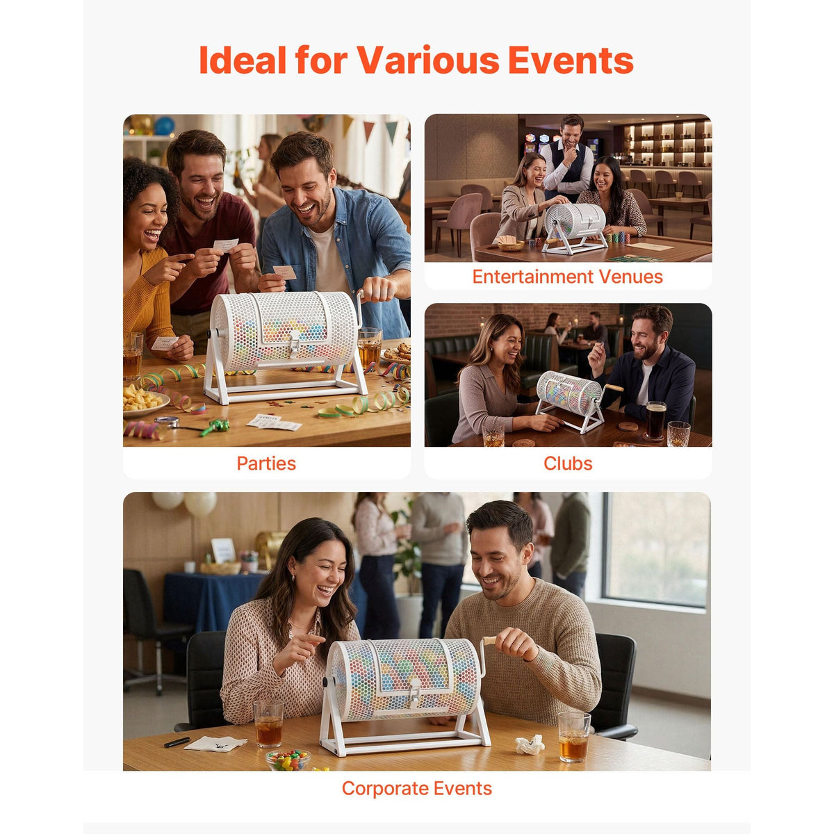 Raffle Ticket Spinner, 11.6" x 6.6" Holds 2500 Tickets or 100 Ping Pong Balls, Raffle Drum Lottery Spinning Cage with Reinforced Handle, Stable Triangular Stand, for Events and Gatherings, White