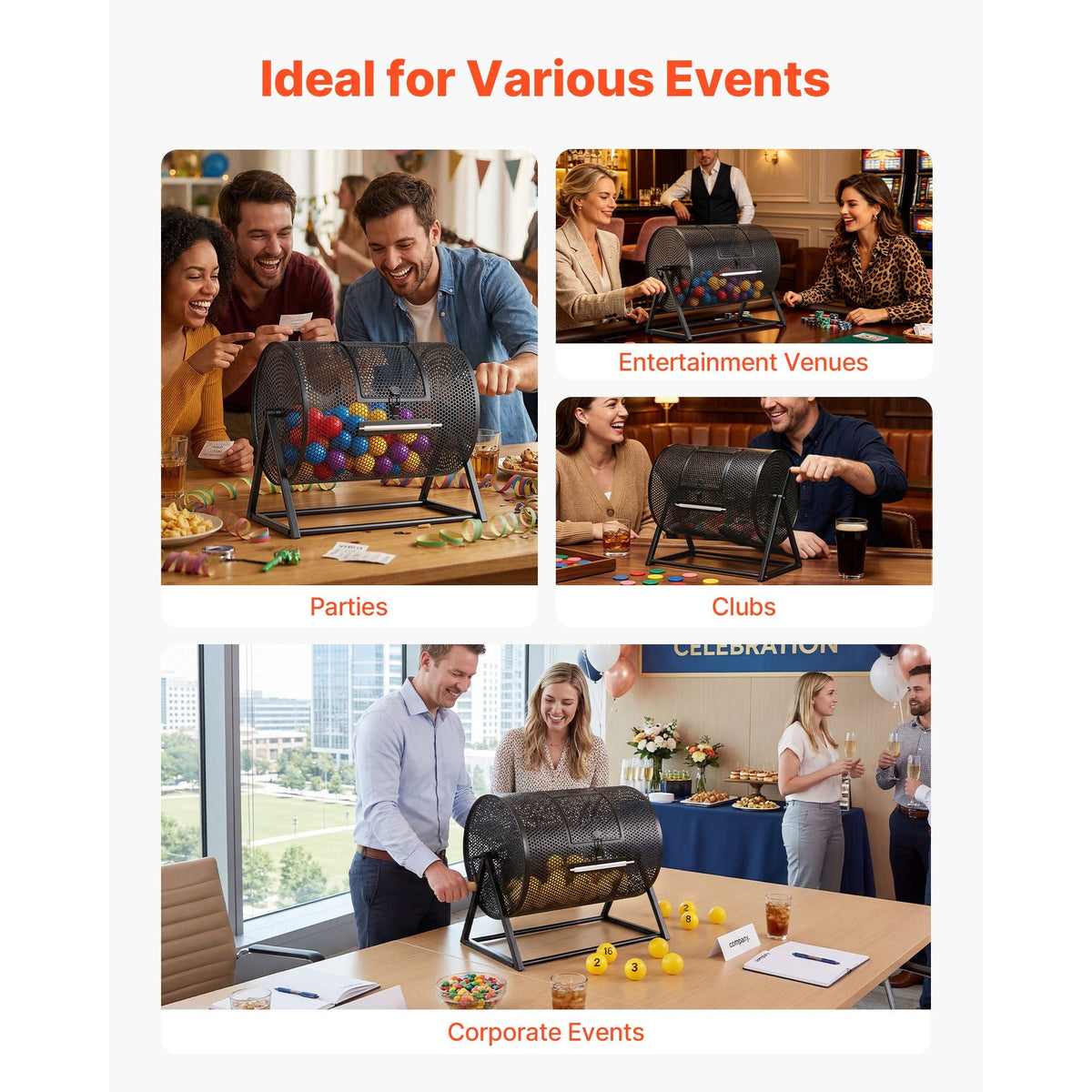 Raffle Ticket Spinner, 16.1" x 11.9" Holds 5000 Tickets or 200 Ping Pong Balls, Raffle Drum Lottery Spinning Cage with Reinforced Handle, Stable Triangular Stand, for Events, Gatherings, Black